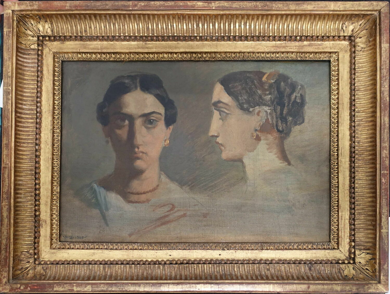 Double étude de tête de femme italienne (face et profil), Chassériau, Théodore, XIXe siècle (1840)
