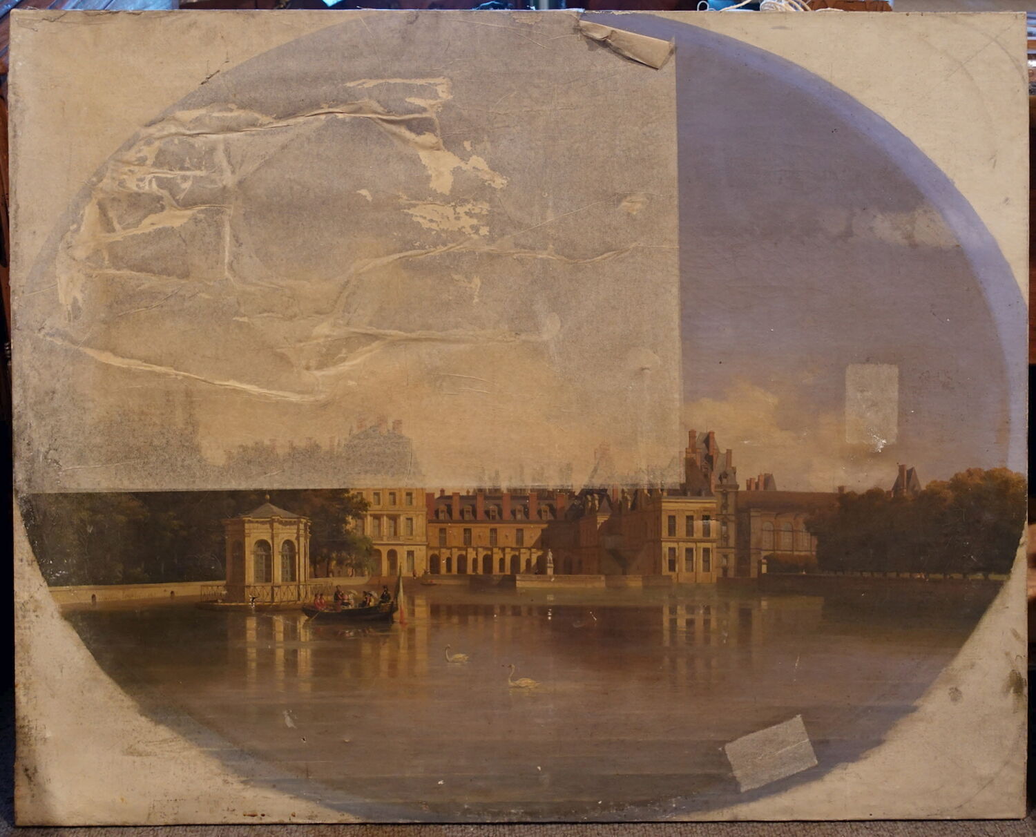 Vue du château de Fontainebleau, prise de l'étang des Carpes, Ouvrié, Pierre Justin, dit Justin-Ouvrié, 2e quart du XIXe siècle (1842)