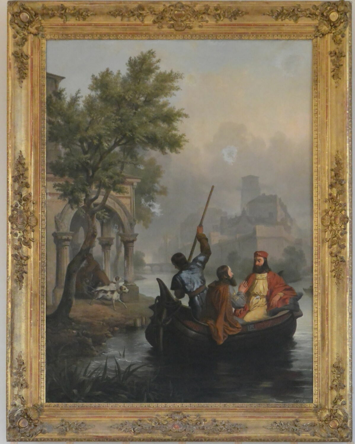 Dagobert revenant en bateau de sa maison du Louvre au Palais de la Cité, Gué, Julien Michel, XIXe siècle (1839)