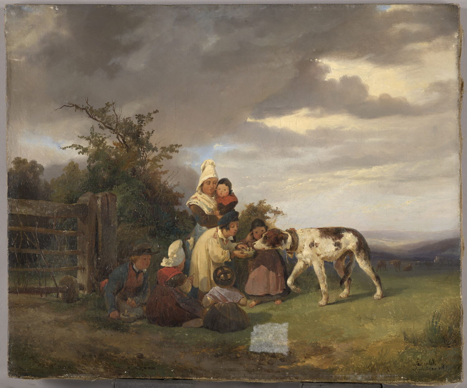 Enfants jouant avec un chien, Leprince, Robert-Léopold, XIXe siècle (1835)