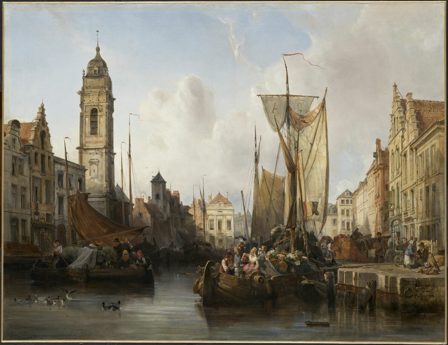 Vue du bassin Sainte-Catherine à Bruxelles, Mozin, Charles Louis, XIXe siècle (Salon de 1833) (1833)