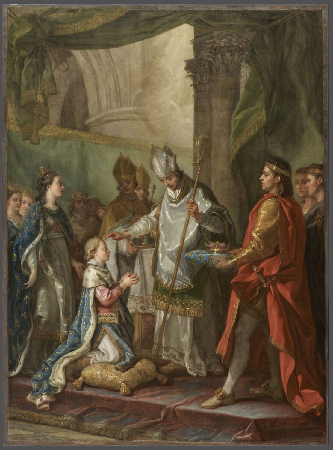Saint Louis, âgé de douze ans, présenté par la Reine Blanche, sa mère, pour être sacré, Van Loo, Charles-Amédée, 3e tiers du XVIIIe siècle (1773)