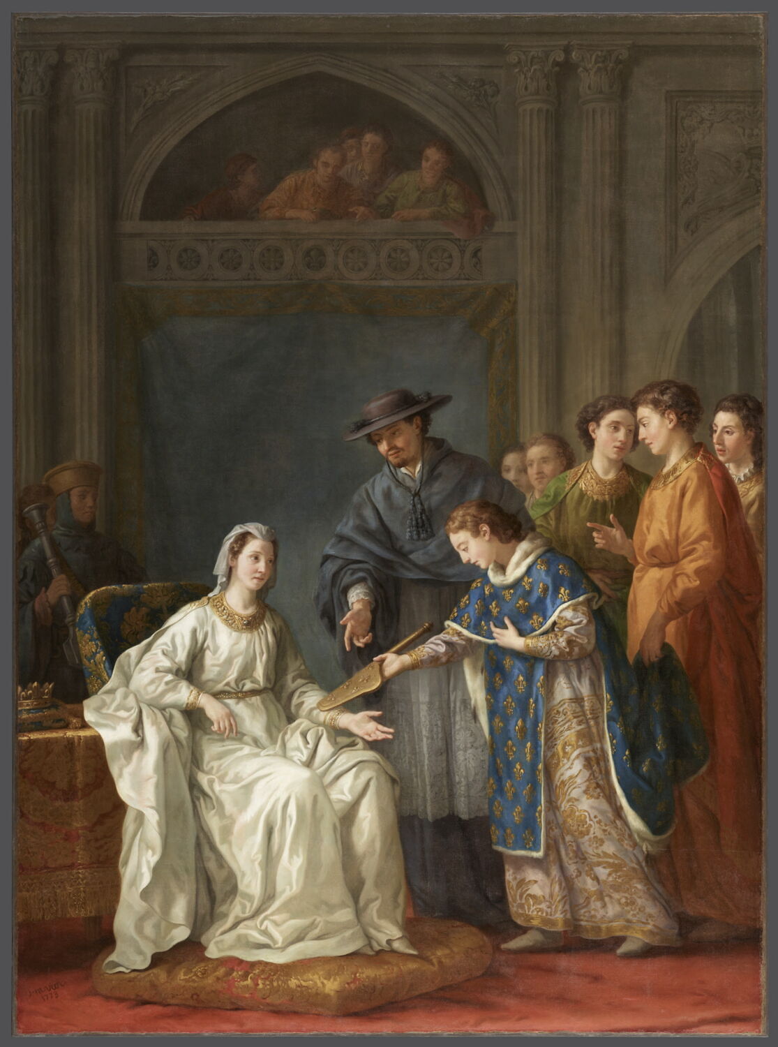 Saint Louis, à son avènement à la couronne, remet à la Reine Blanche de Castille, sa mère, la Régence du Royaume, Vien, Joseph-Marie, 3e tiers du XVIIIe siècle (1773)