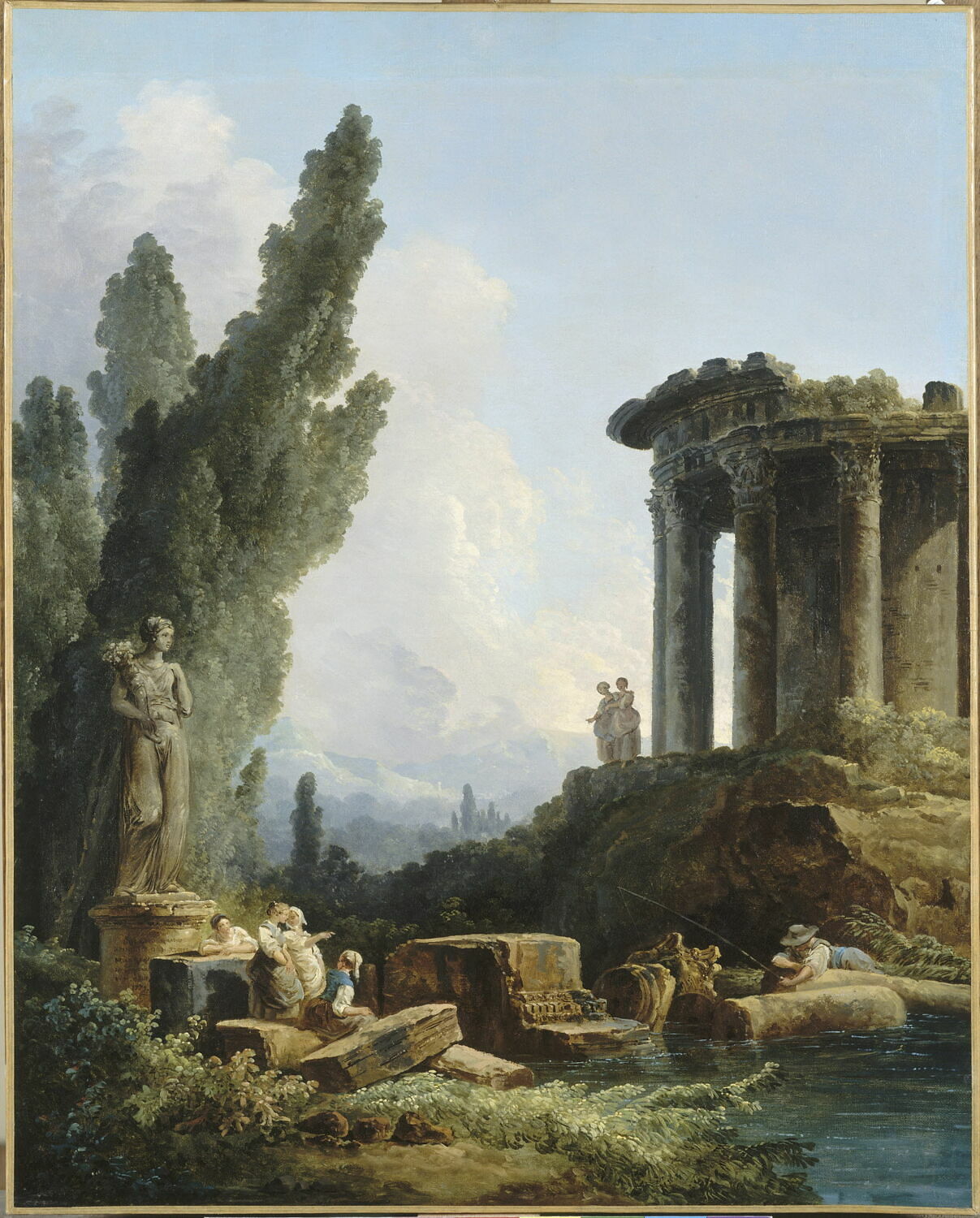 Ruines antiques. Jeune fille devant une statue de l'abondance., Юбер Робер, XVIII век (1779)