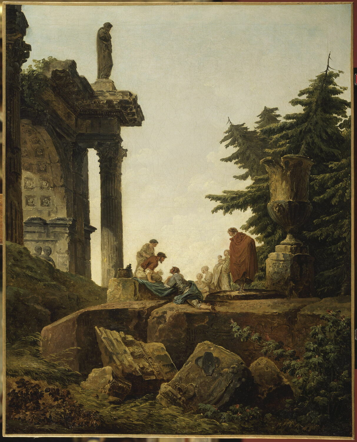 Arc de triomphe en ruines ; les joueurs de cartes., Юбер Робер, XVIII век (1780)