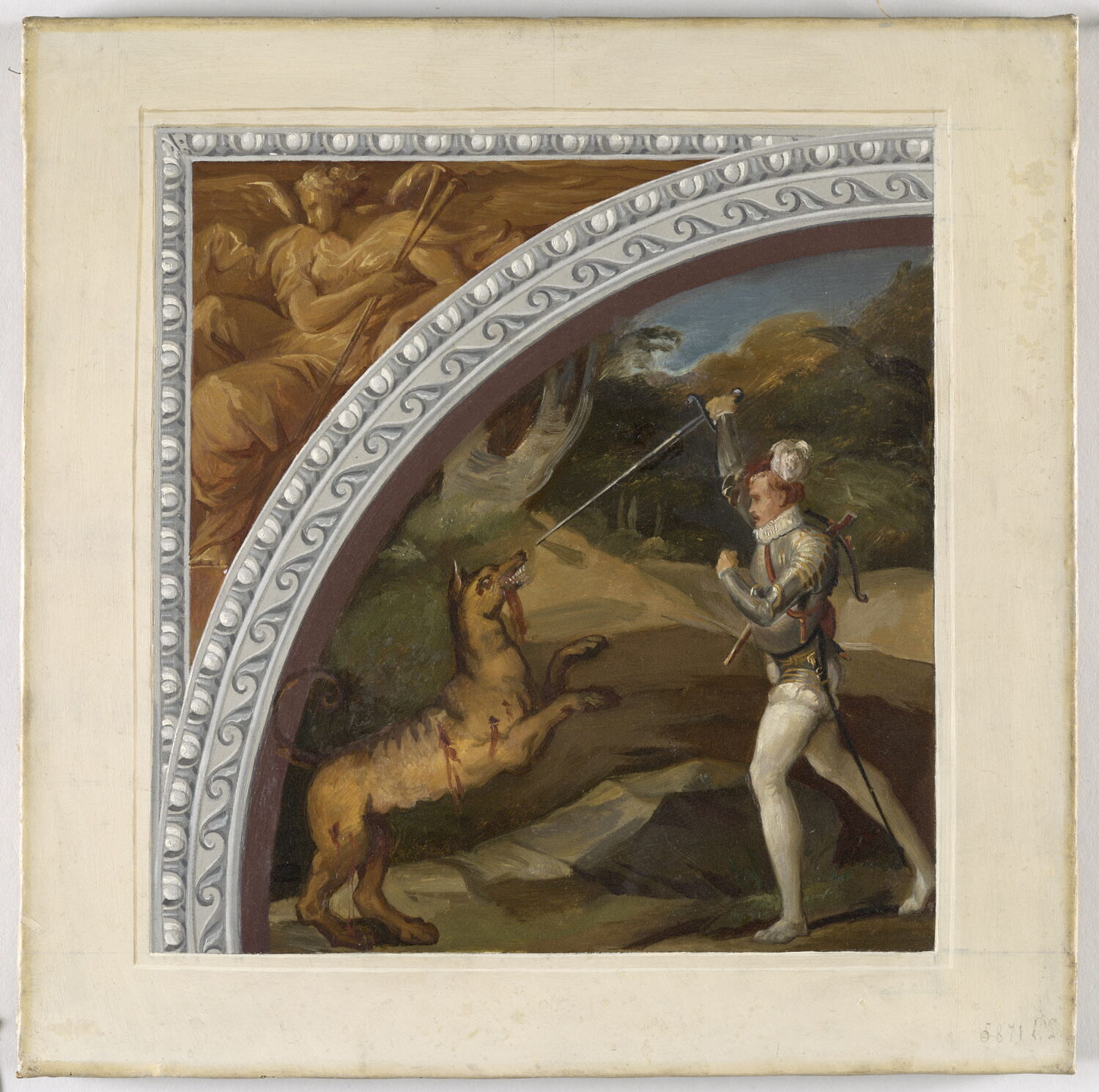 Gentilhomme tuant un loup-cervier, Alaux, Jean, 2e quart du XIXe siècle (1834)
