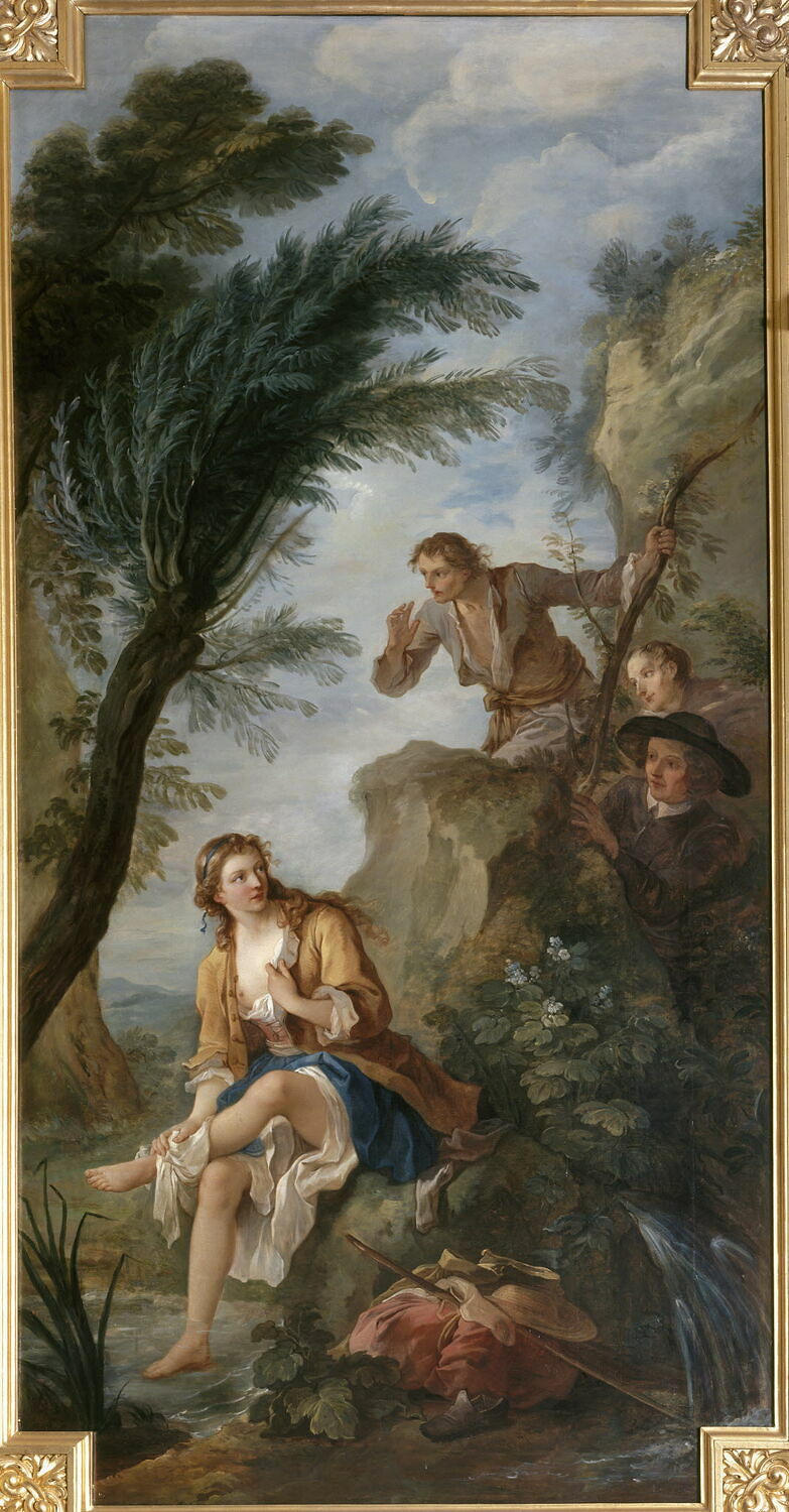 Dorothée surprise au bain par le curé, le barbier et Cardénio, Natoire, Charles-Joseph, XVIIIe siècle (1700 - 1800)