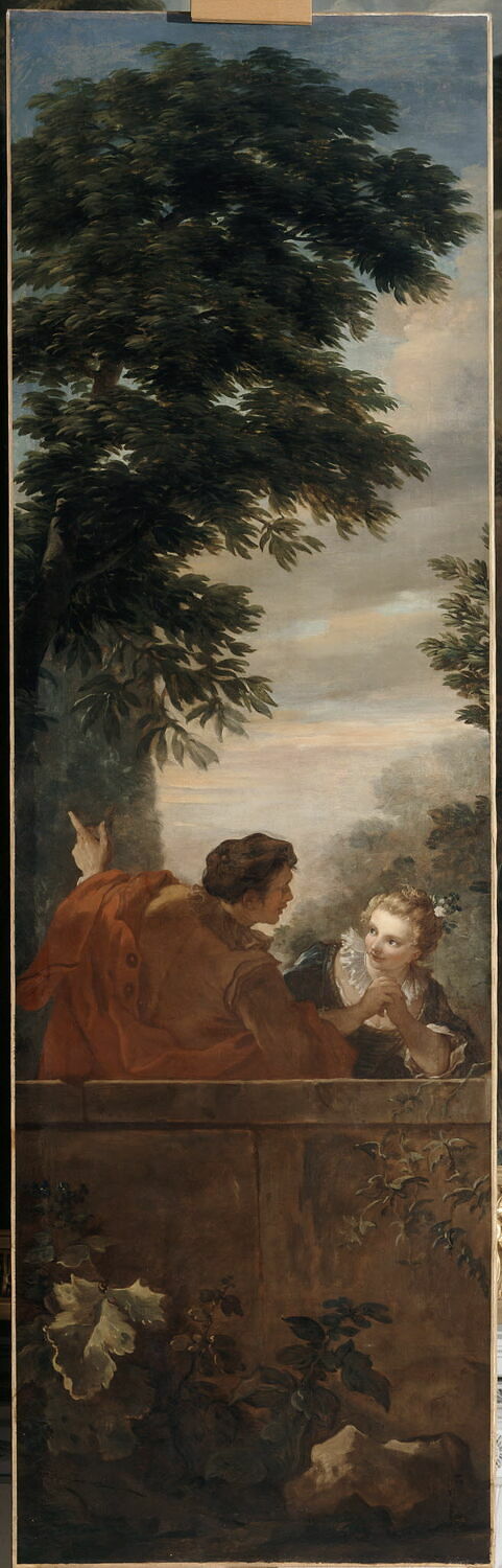 Personnages derrière une balustrade. Fragment du Départ de Sancho pour l'île de Barataria, Natoire, Charles-Joseph, 2e quart du XVIIIe siècle (1735)