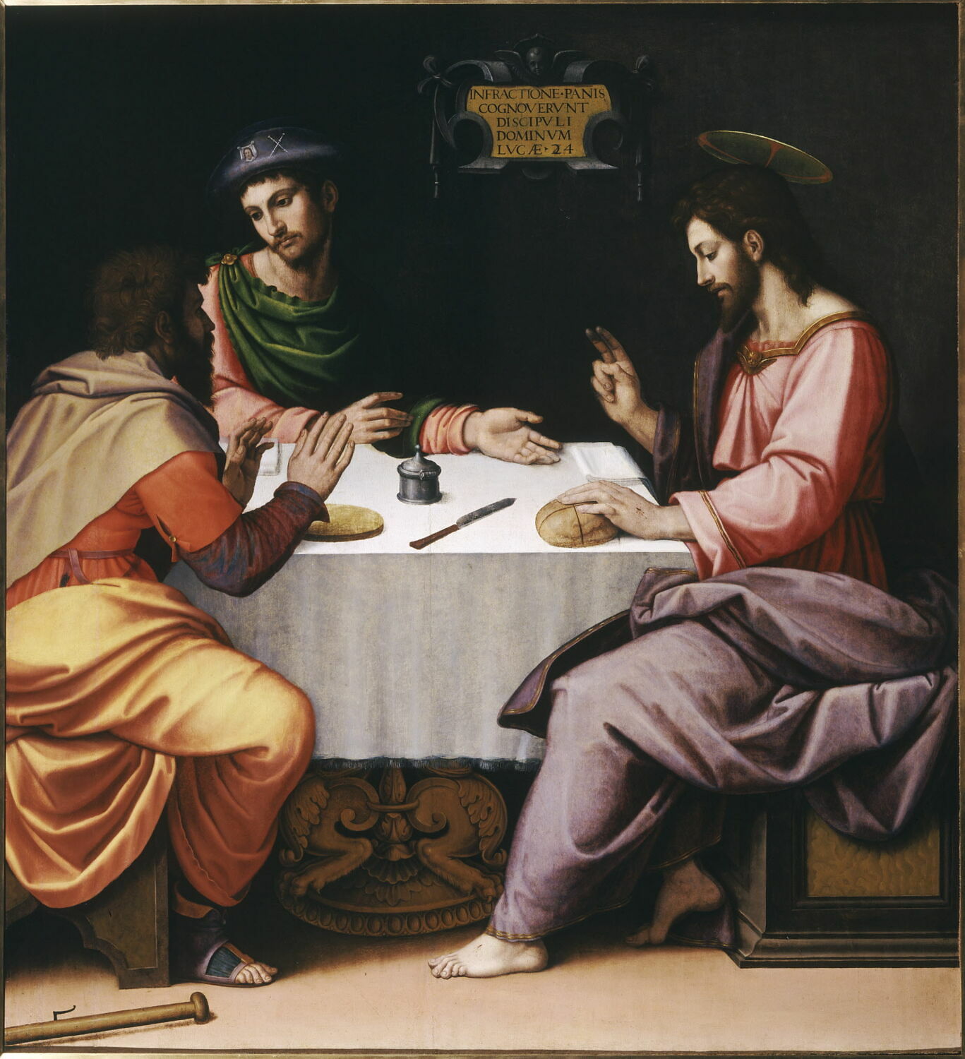 Le Christ et les pèlerins d'Emmaüs (recto) et Les Saintes Femmes au tombeau (verso), Capassini, Giovanni, XVIe siècle (Vers 1555) (1555)