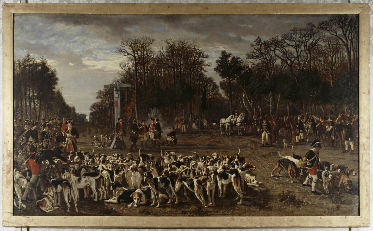 L'assemblée de la vénerie, un rendez-vous au carrefour d'Aschères, forêt de Fontainebleau, Jadin, Louis Godefroy, XIXe siècle (1800 - 1900)