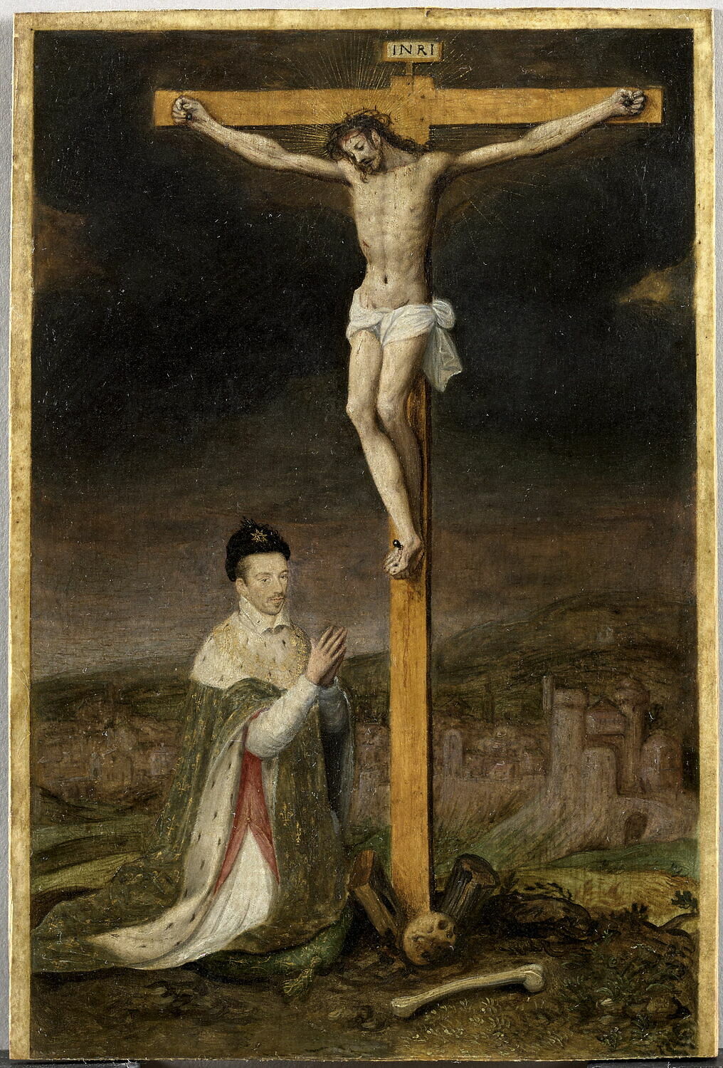 Henri III (1551-1589) à genoux en prière au pied de la croix, Anonyme, 4e quart du XVIe siècle (vers 1585)