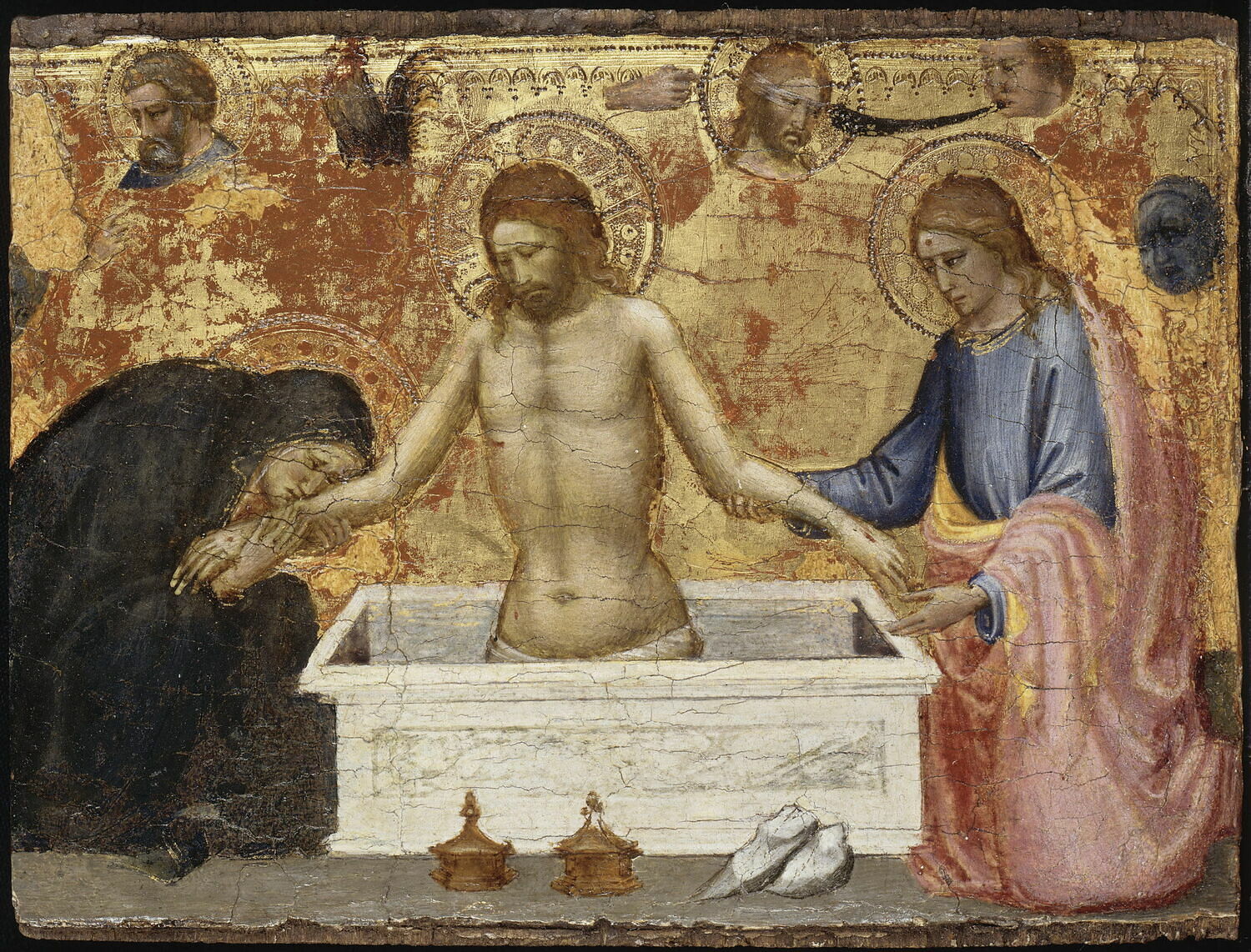 Scènes de la Vie du Christ : Christ au sépulcre entre la Vierge et saint Jean., Mariotto di Nardo, XVe siècle (1400 - 1500)