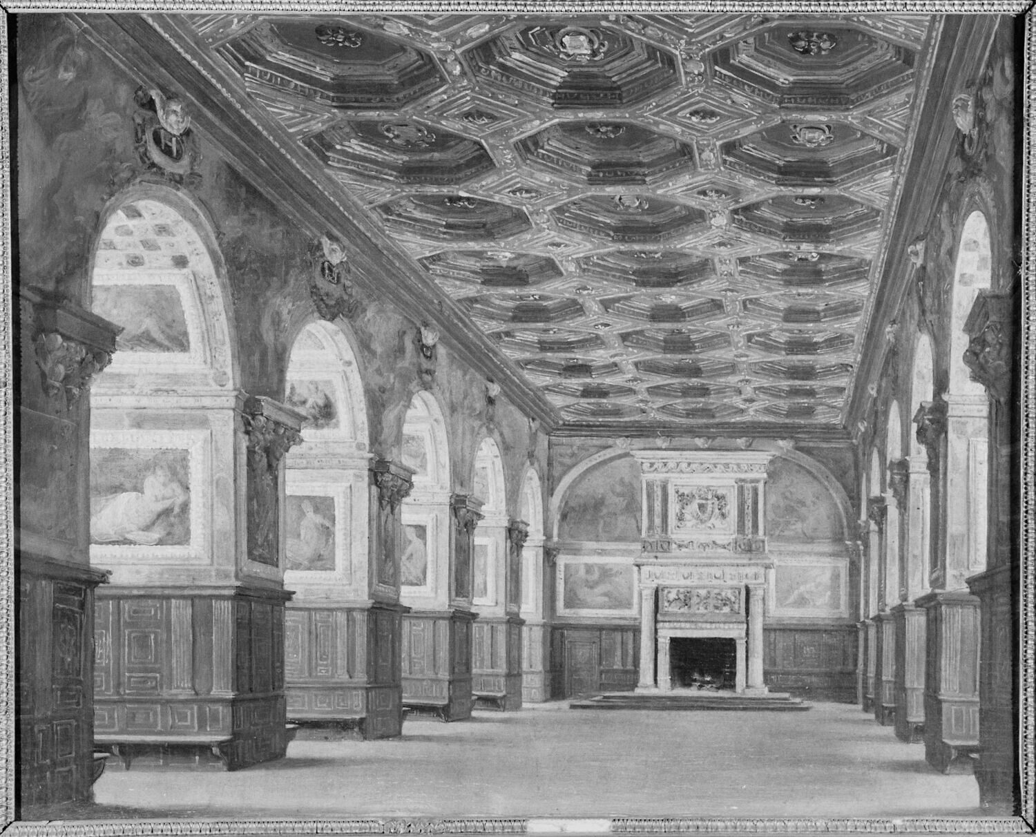 Intérieur de la salle de bal (dite "salle de Henri II") au château de Fontainebleau, Alaux, Jean, 2e quart du XIXe siècle (1834)