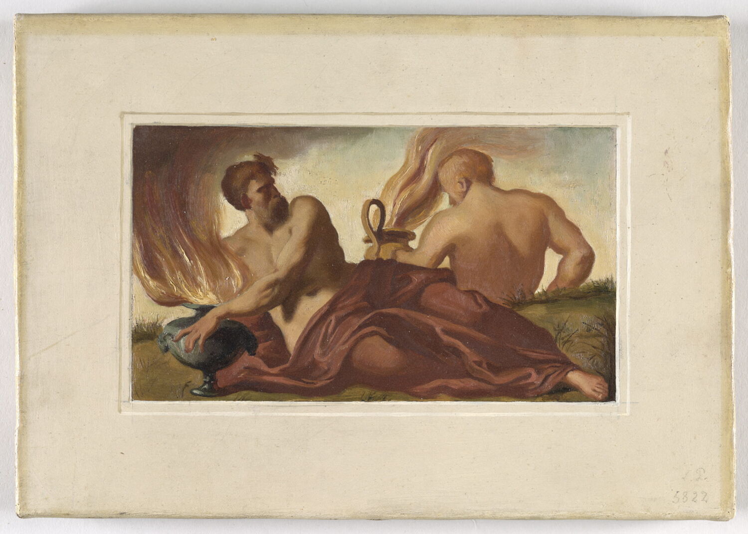 Deux hommes tenant des pots à feu (dit autrefois "L'Hiver"), Alaux, Jean, 2e quart du XIXe siècle (1834)