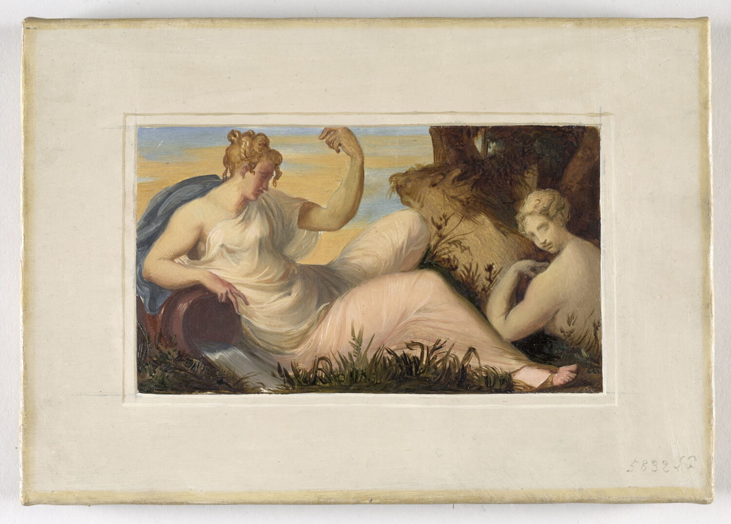 Une source accompagnée d'une autre nymphe (dit autrefois "Deux naïades")., Alaux, Jean, 2e quart du XIXe siècle (1834)