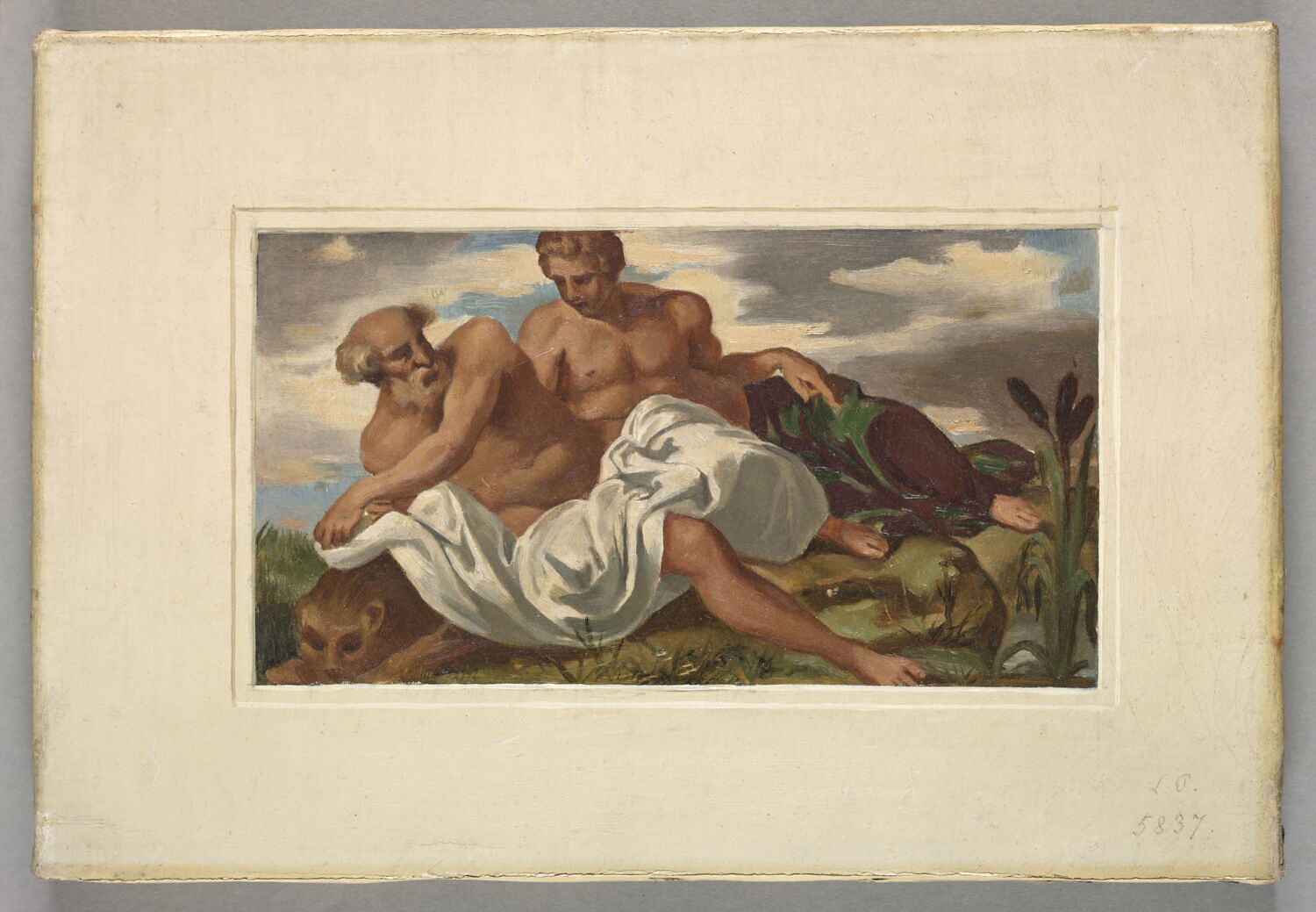 Deux hommes et un lion (dit autrefois "L'Assurance"), Alaux, Jean, 2e quart du XIXe siècle (1834)