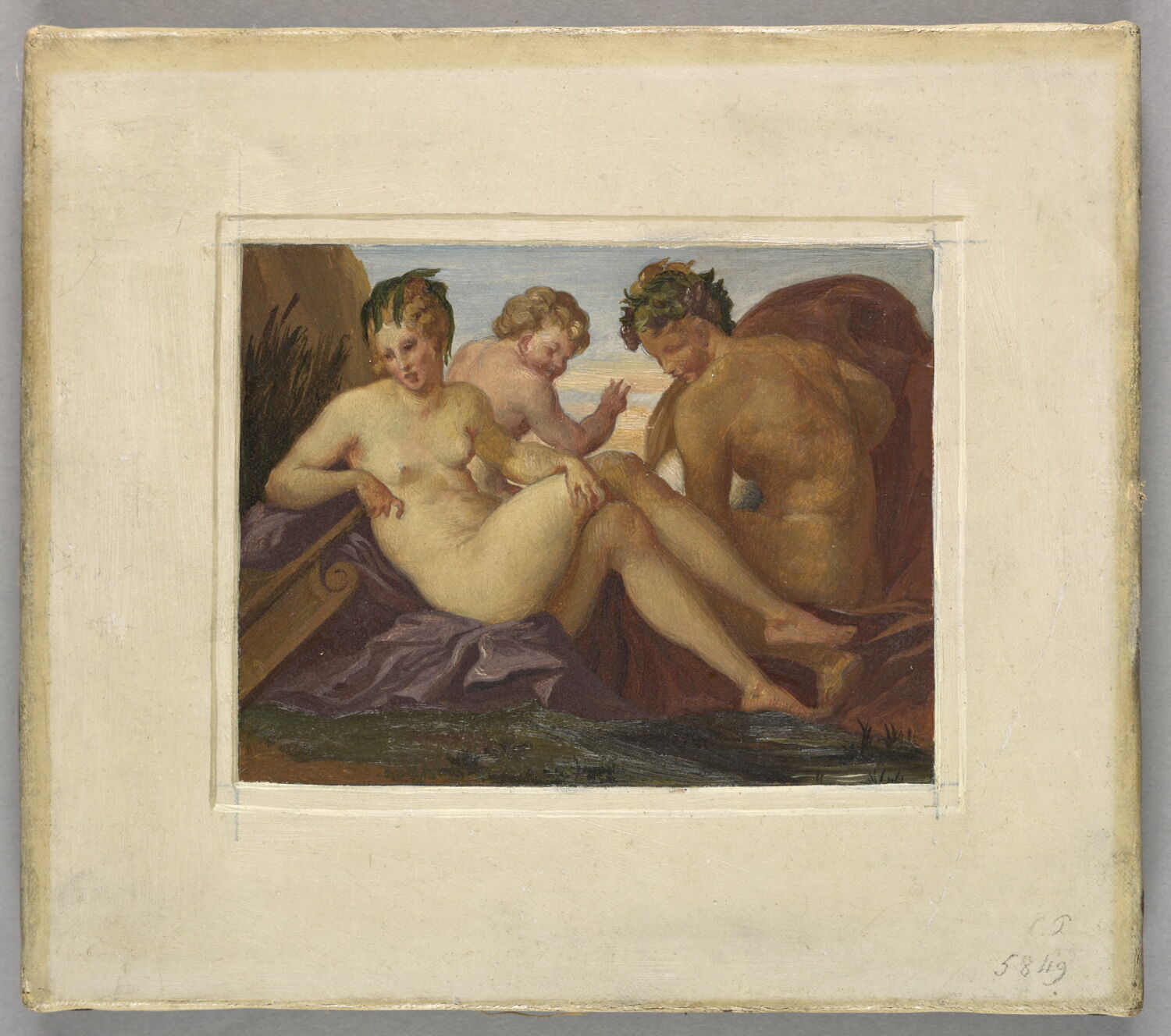 Femme tenant une rame, enfant et homme couronné de pampres de vigne, Alaux, Jean, 2e quart du XIXe siècle (1834)