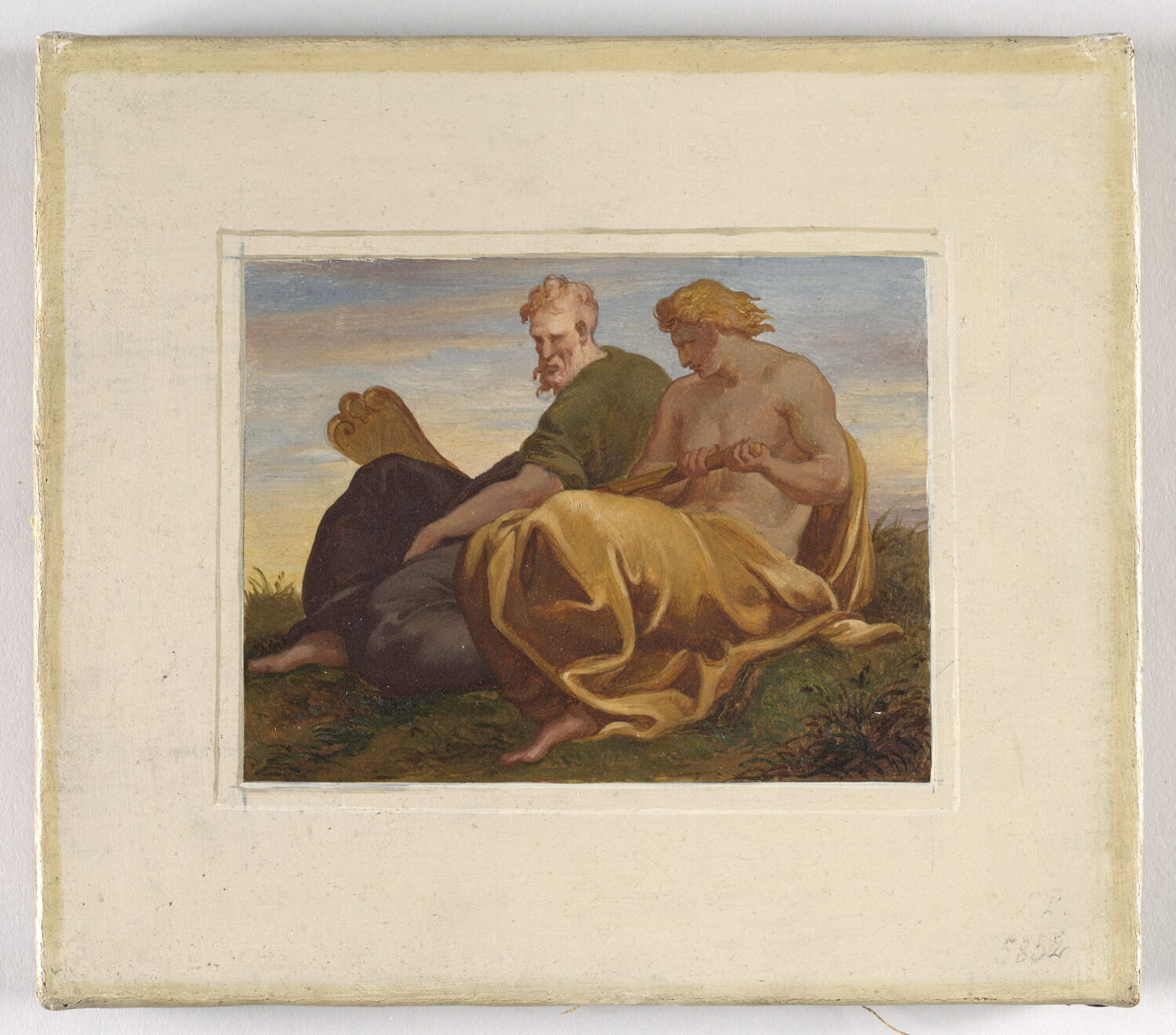 Deux hommes tenant un gouvernail, dit autrefois "Caron", Alaux, Jean, 2e quart du XIXe siècle (1834)