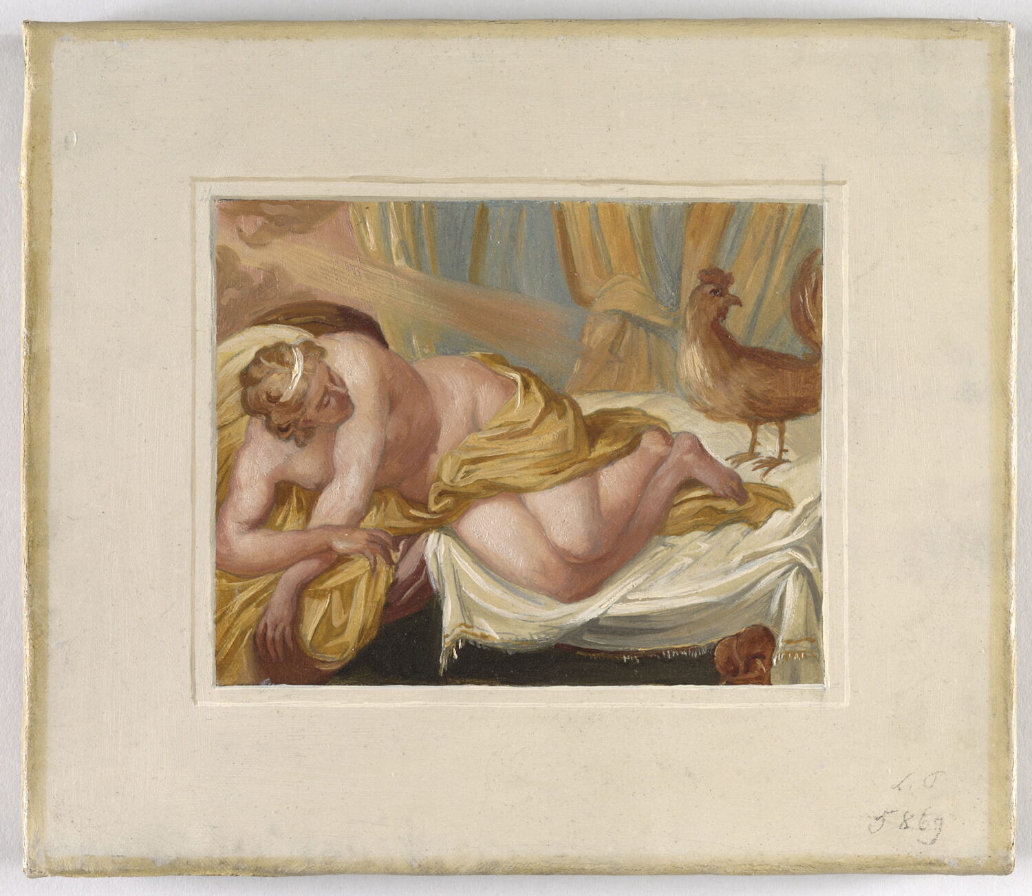 Femme couchée et un coq (dit autrefois "La Vigilance"), Alaux, Jean, 2e quart du XIXe siècle (1834)