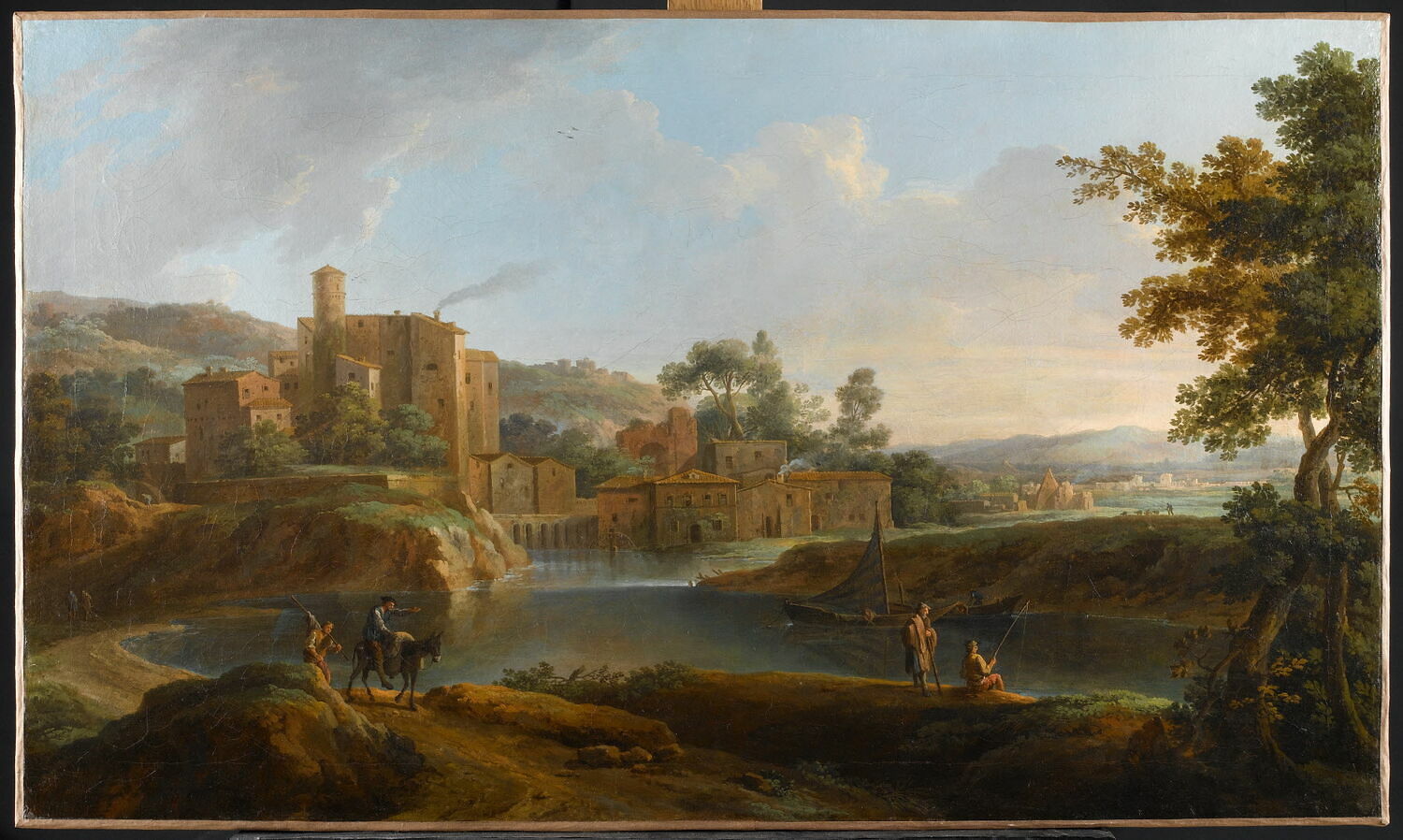 Paysage avec pêcheur au bord d'une rivière, Anesi, Paolo, XVIIIe siècle (1700 - 1800)