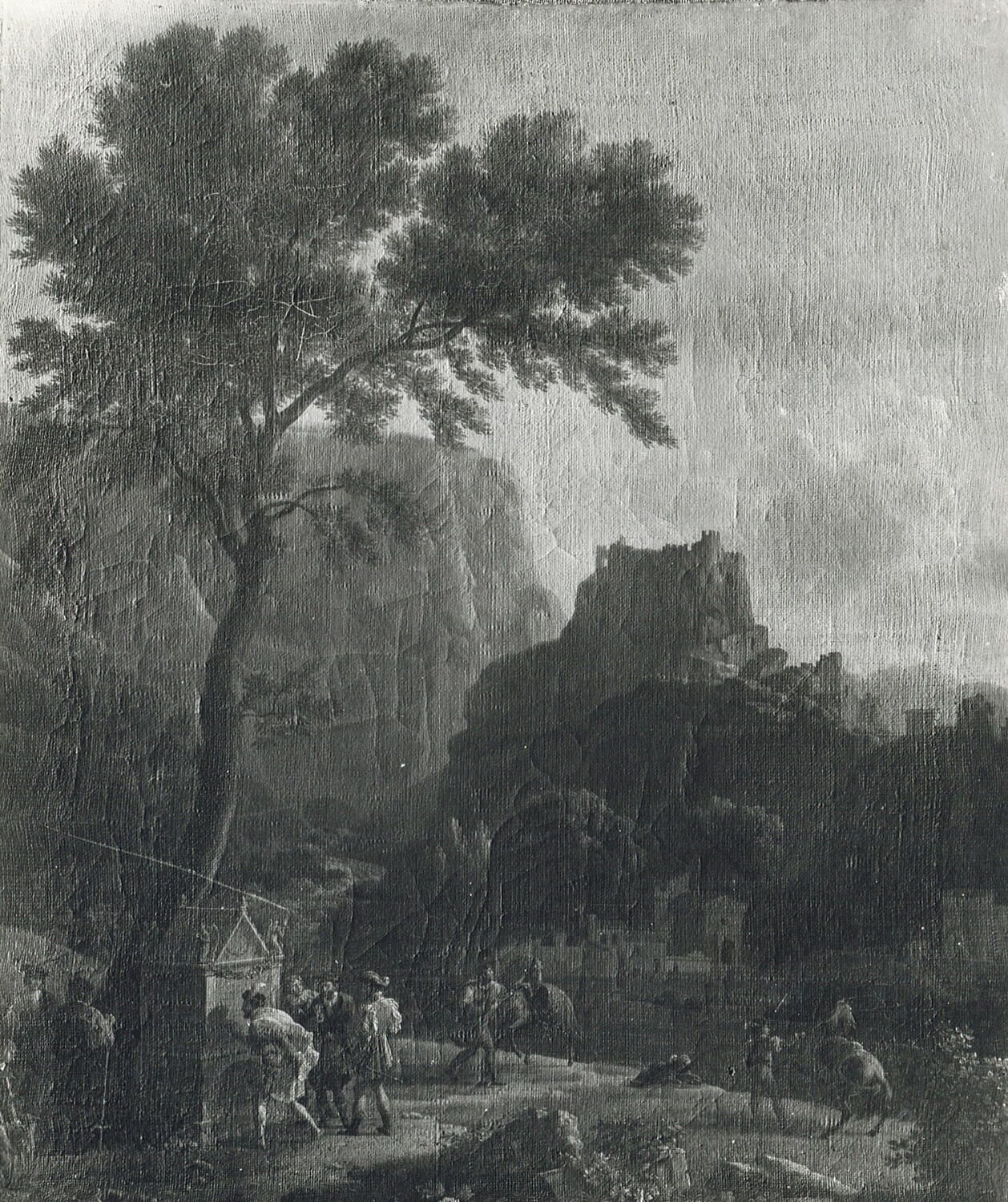 Vue de la Fontaine de Vaucluse. François 1er écrit sur le tombeau de Laure des vers qu'il composa pour elle, Bidauld, Jean Joseph Xavier, XIXe siècle (1800 - 1900)