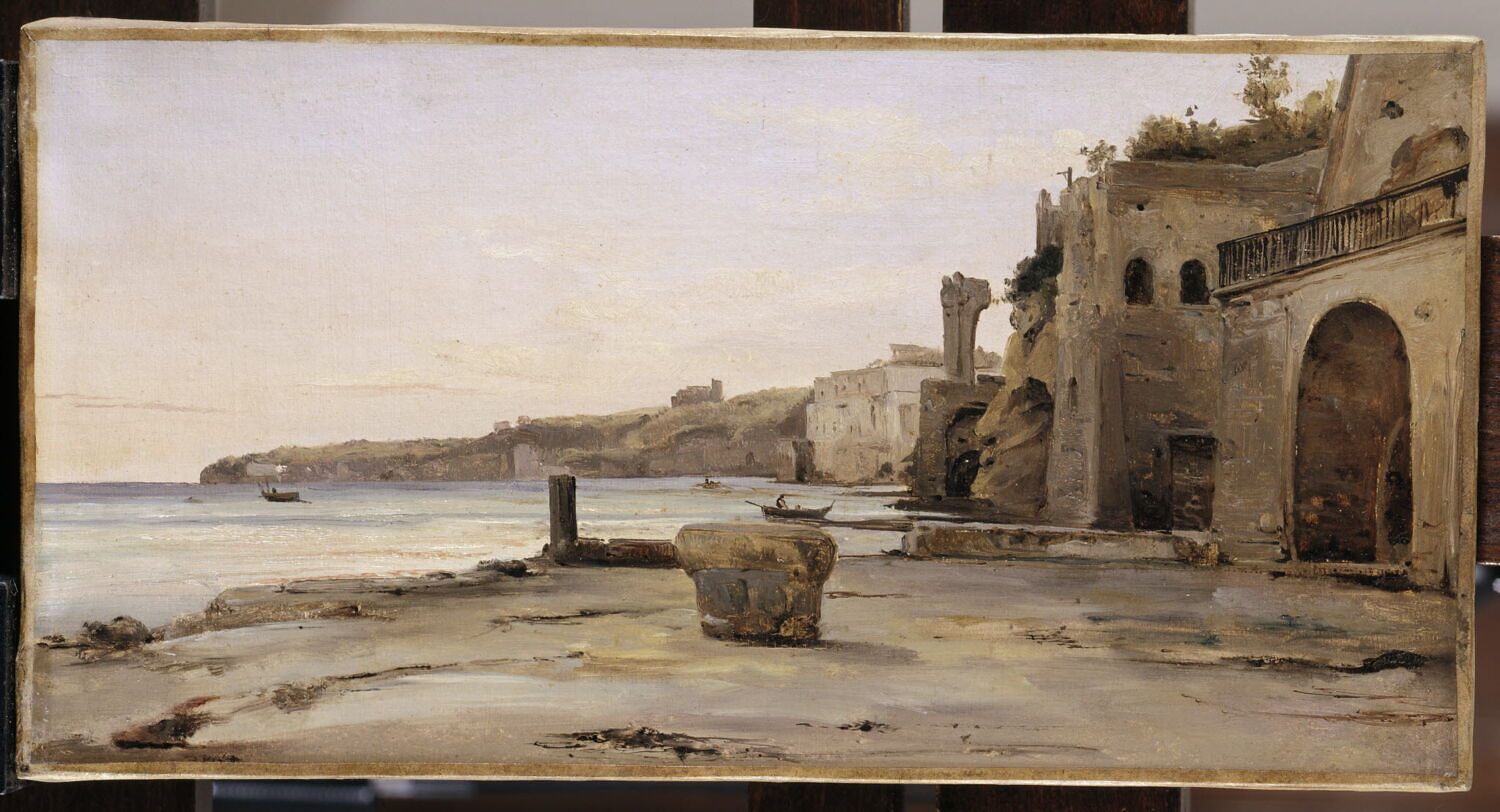 Vue de la côte de Pouzzoles, prise du château de la Reine Jeanne. Étude., Fleury, François Antoine Léon, XIXe siècle (1800 - 1900)