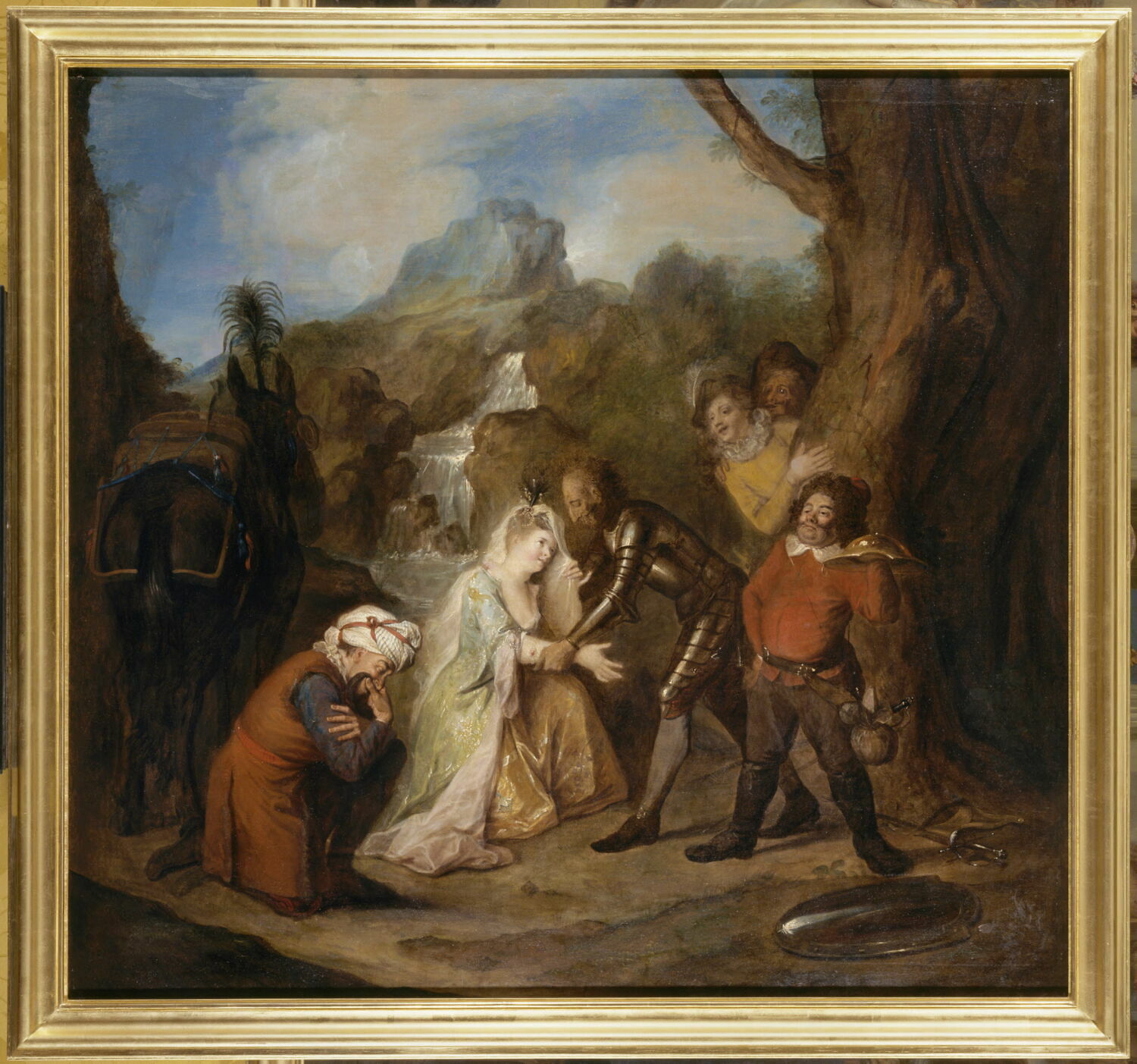 La fausse princesse de Micomocon vient prier Don Quichotte de la remetttre sur le trône, Coypel, Charles-Antoine, 1e quart du XVIIIe siècle (1716)
