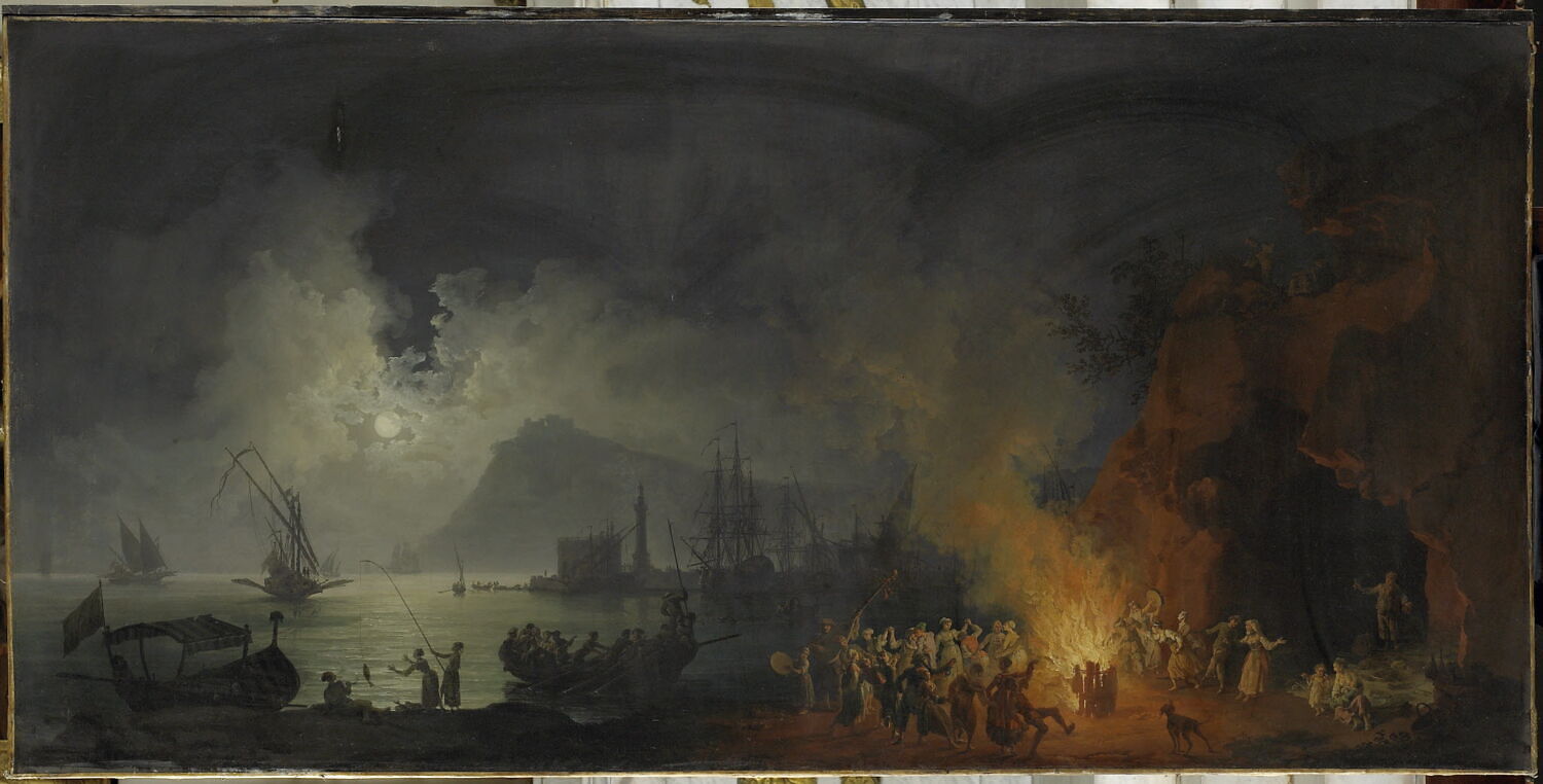 Marine ; effet de lune ; vue de la baie de Naples, Volaire, Pierre Jacques, XVIIIe siècle (1700 - 1800 et 1770 - 1770)