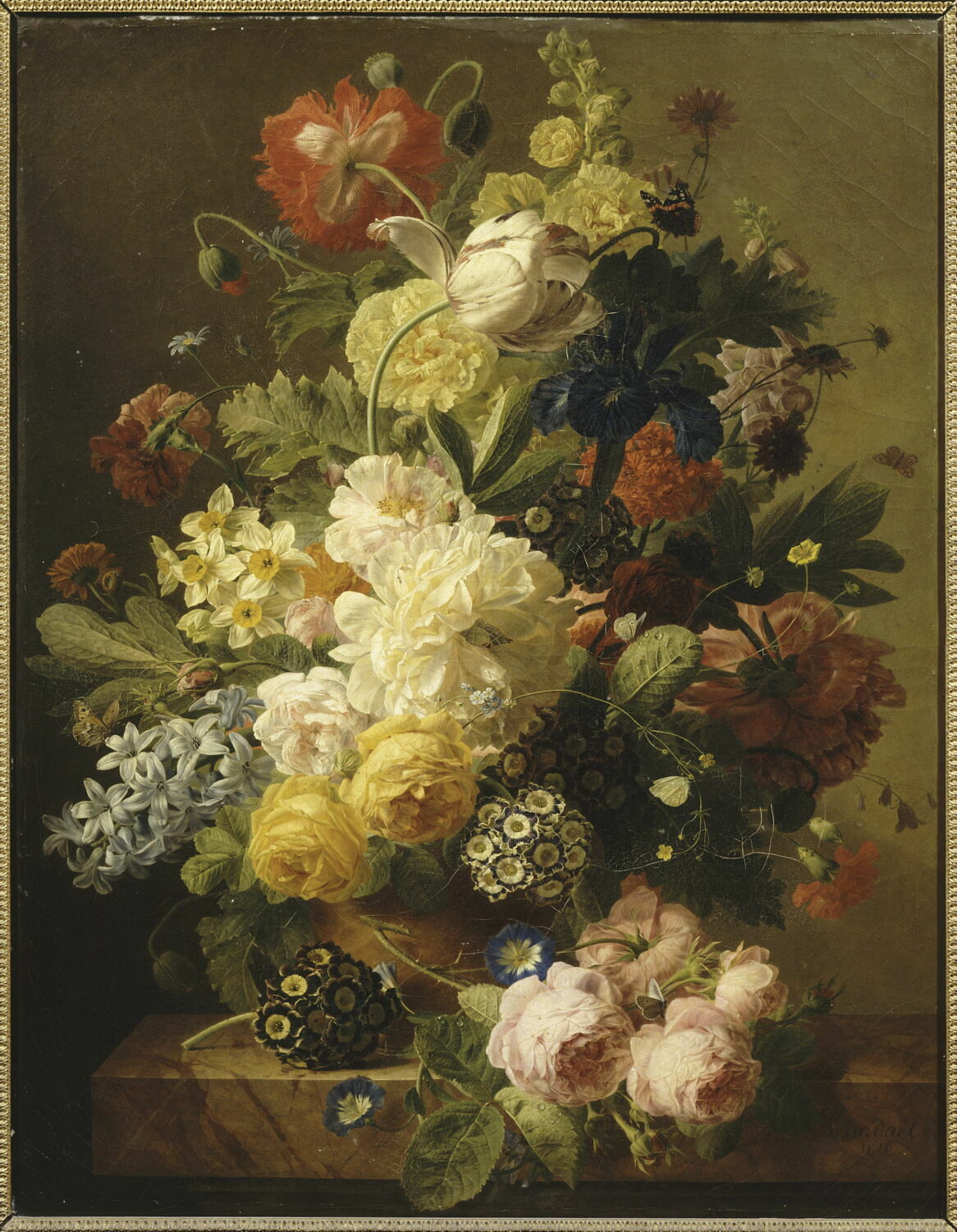 Fleurs dans un vase d'agate sur une console de marbre, Dael, Jan Frans van, XIXe siècle (1816)