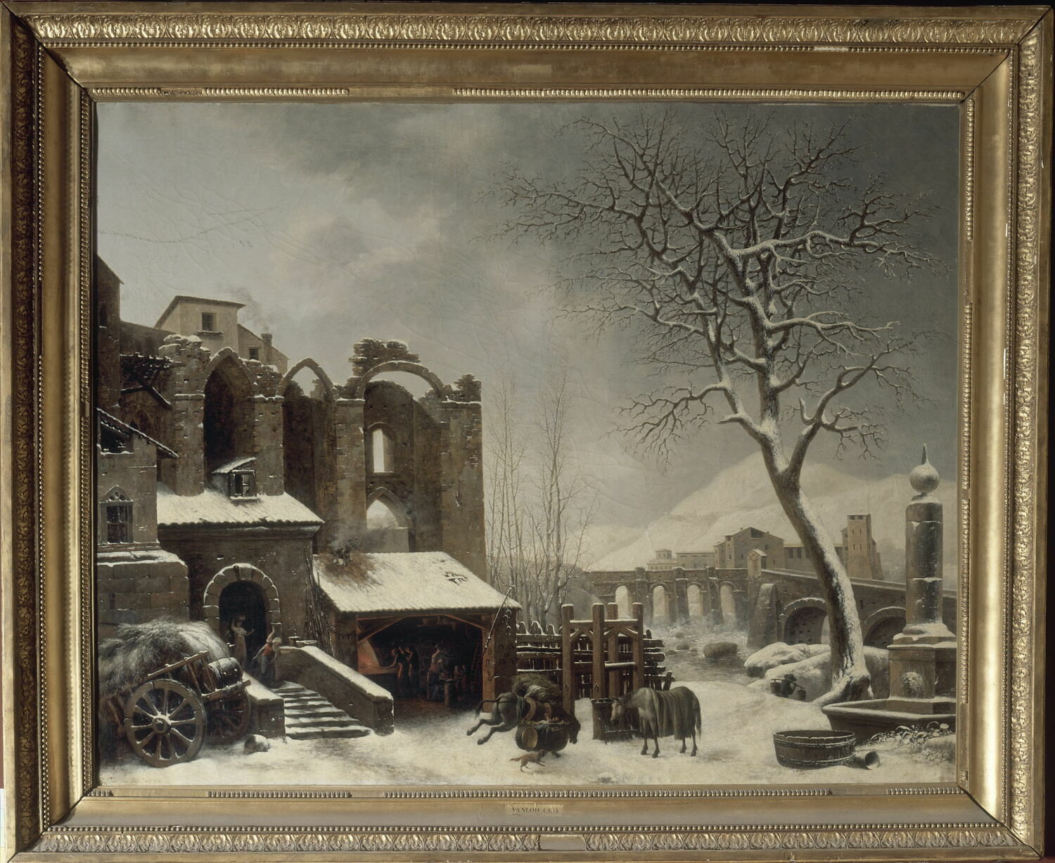 Paysage. Effet de neige, dit aussi Ruines d'une église gothique avec un pont dans le lointain, couverts de neige, Van Loo, César, 1e quart du XIXe siècle (1800 - 1801)