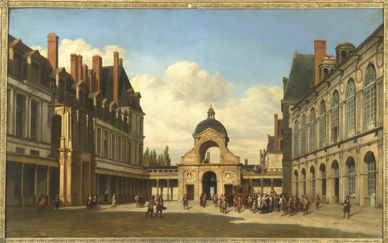 Cour ovale du château de Fontainebleau. Arrivée de Christine, reine de Suède., Ouvrié, Pierre Justin, dit Justin-Ouvrié, 2e quart du XIXe siècle (1840)