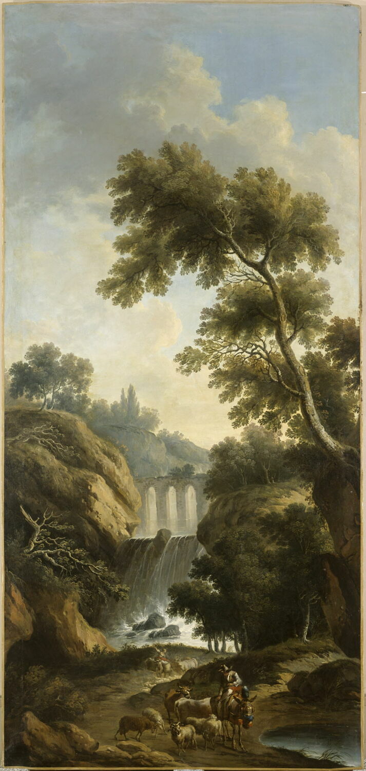 Paysage. Cascades et aqueduc entre des rochers, Crepin, Louis Philippe, XIXe siècle (1800 - 1900)