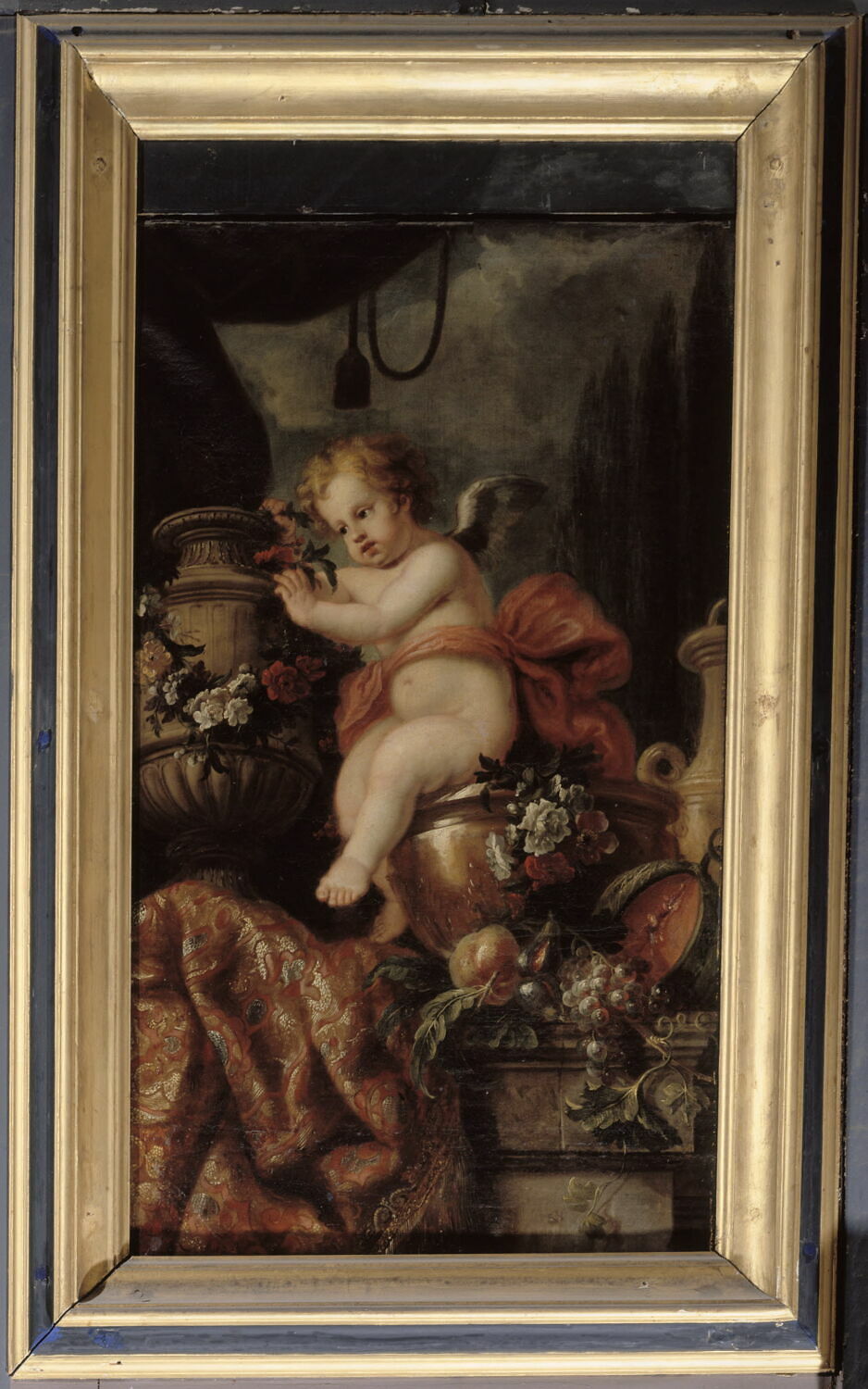 Un Amour posant des fleurs sur un vase de marbre, Damoiselet, Florentin, XVIIe siècle (1600 - 1700)