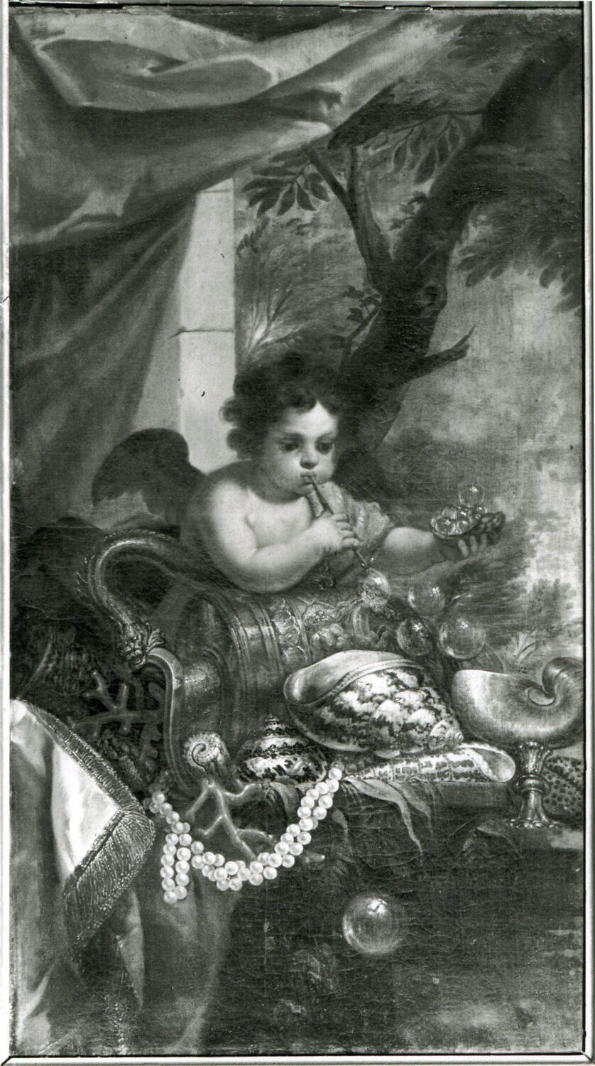 Un Amour faisant des bulles de savon ; près de lui des coquillages, Damoiselet, Florentin, XVIIe siècle (1600 - 1700)