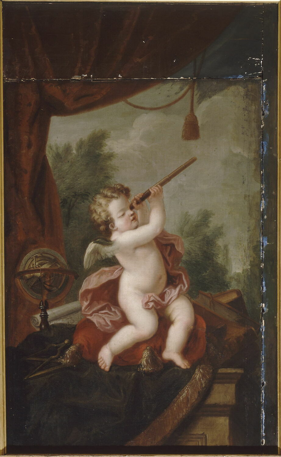 L'Astronomie ; un amour regarde le ciel dans une lunette, Damoiselet, Florentin, XVIIe siècle (1600 - 1700)