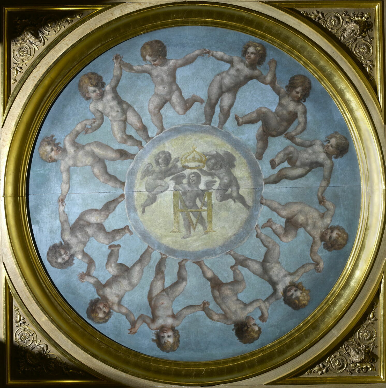 Médaillon avec des amours couronnant le chiffre de Henri IV et de Marie de Médicis, Dubois, Ambroise, XVIe siècle (1500 - 1600)