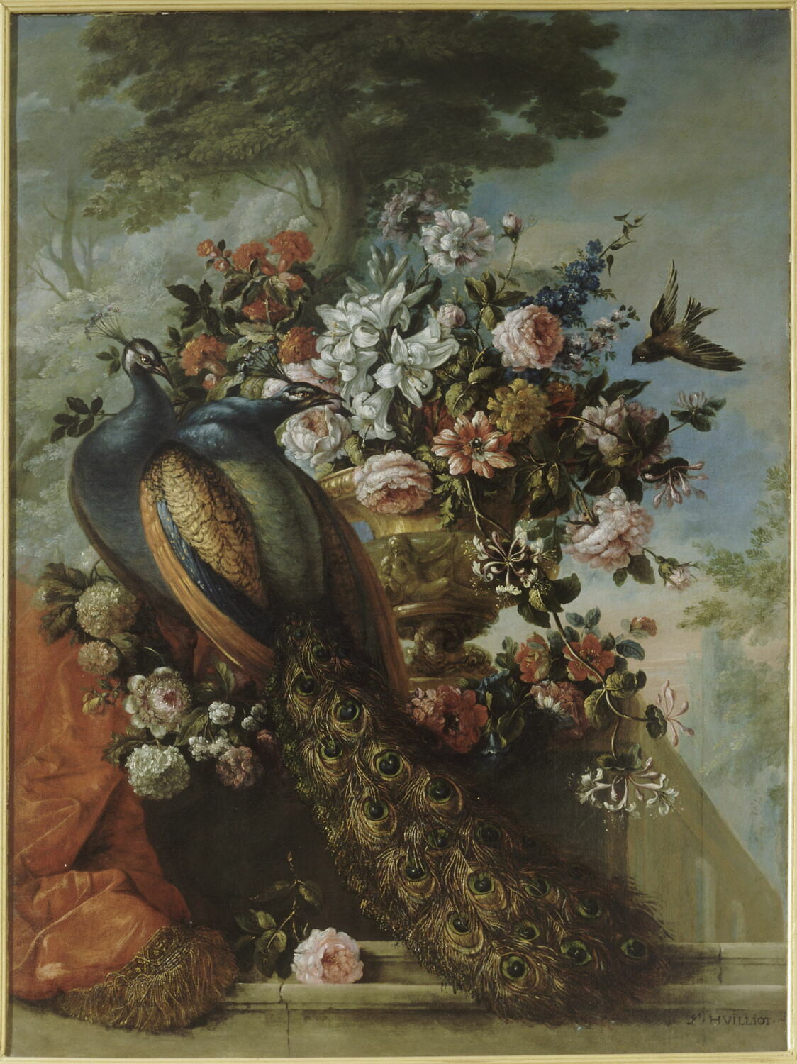 Des Fleurs et deux paons, Huilliot, Pierre-Nicolas, XVIIIe siècle (1700 - 1800)