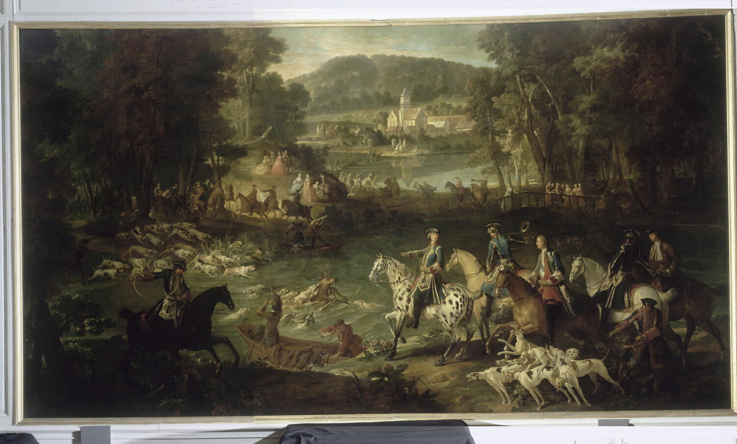 Chasse de Louis XIV dans la forêt de Compiègne ; La mort du cerf aux étangs de Saint-Jean-aux-Bois, Oudry, Jean-Baptiste, 2e quart du XVIIIe siècle (1736)