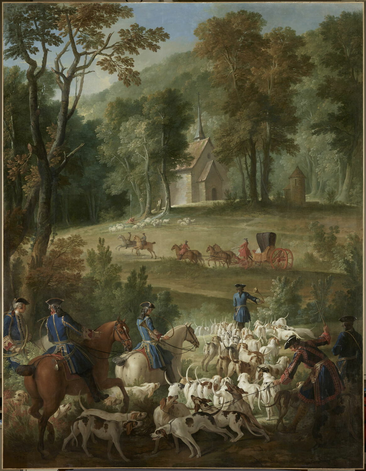 Chasse de Louis XV. La Meute ou le départ de l'équipage pour la chasse au cerf, Oudry, Jean-Baptiste, 2e quart du XVIIIe siècle (1743)