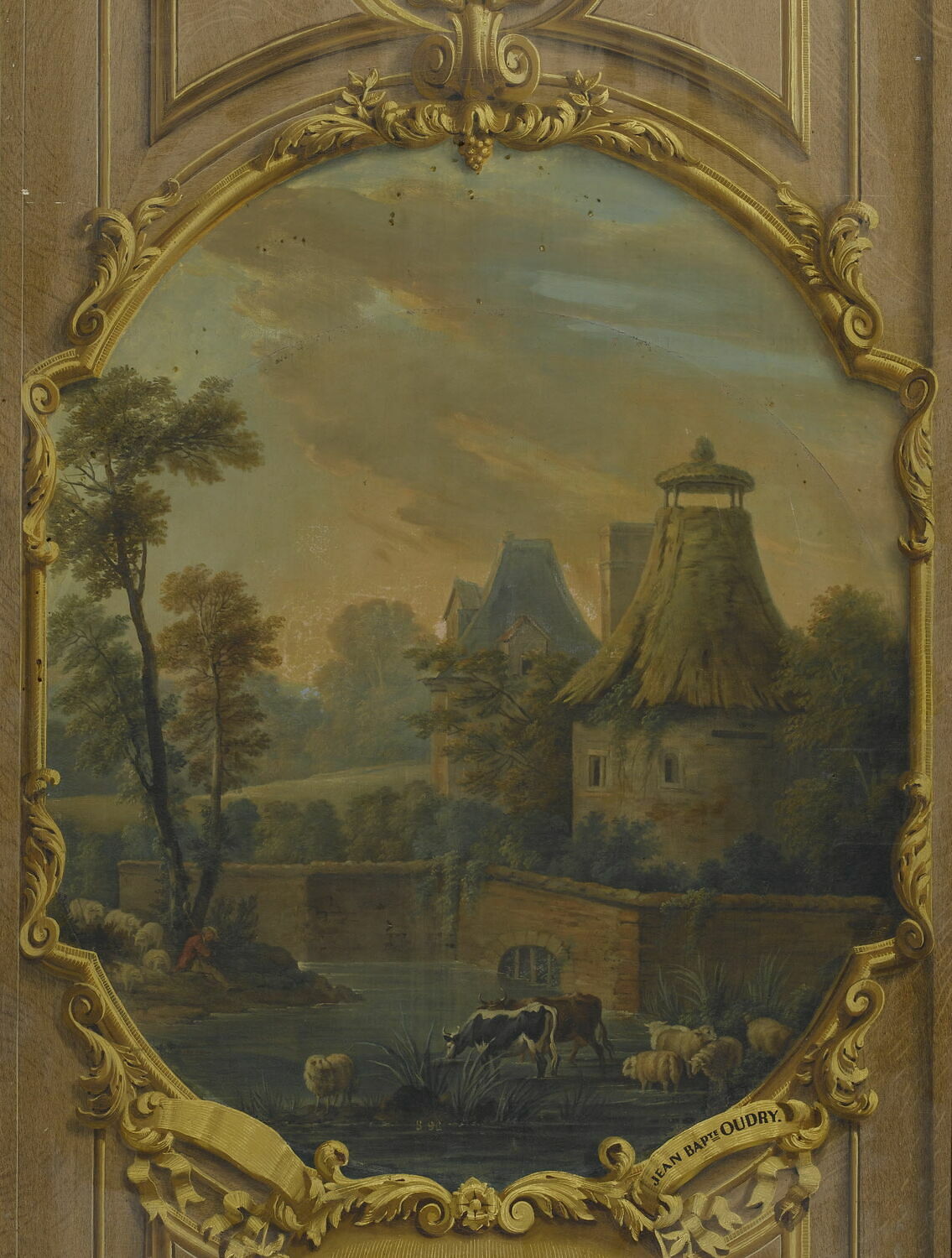 Paysage avec troupeau traversant un cours d'eau, et berger, Oudry, Jean-Baptiste, XVIIIe siècle (1700 - 1800)
