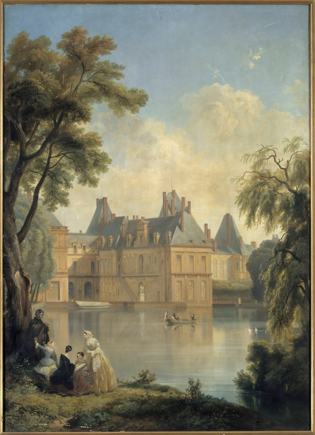 Vue de la cour de la Fontaine prise du Jardin anglais au château de Fontainebleau, Rémond, Jean-Charles-Joseph, XIXe siècle (1853)