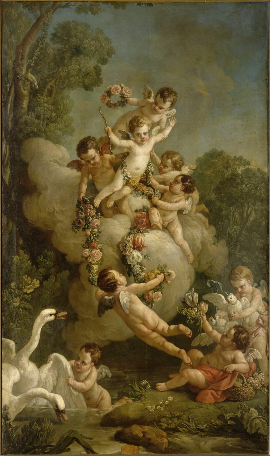 Amours jouant avec des fleurs, des cygnes et des colombes, Vien, Joseph-Marie, XVIIIe siècle (1758)