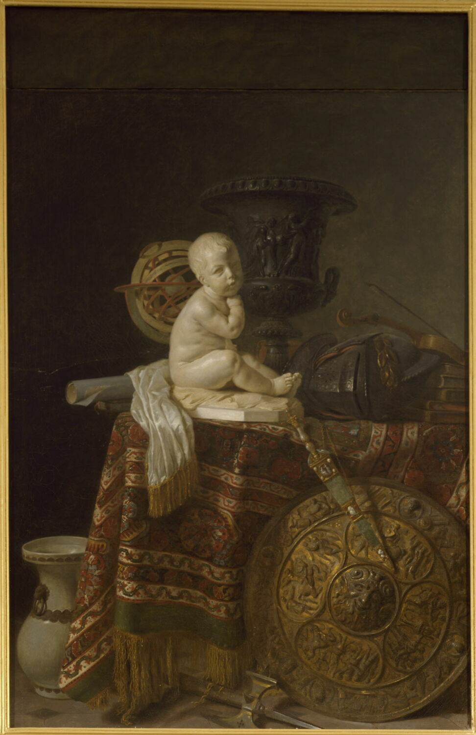 Une table sur laquelle on voit un tapis et une statuette d'enfant, Pays-Bas du Sud, 4e quart du XVIIIe siècle (1783)