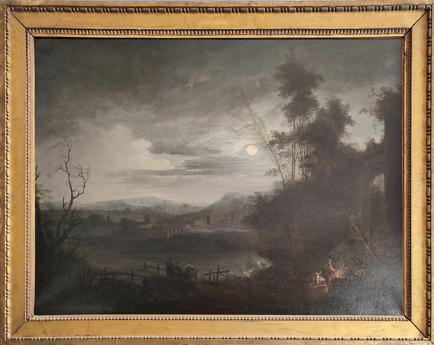 Un clair de lune avec groupe de figures se chauffant près d'un feu, Van Loo, César, XVIIIe siècle (1784)