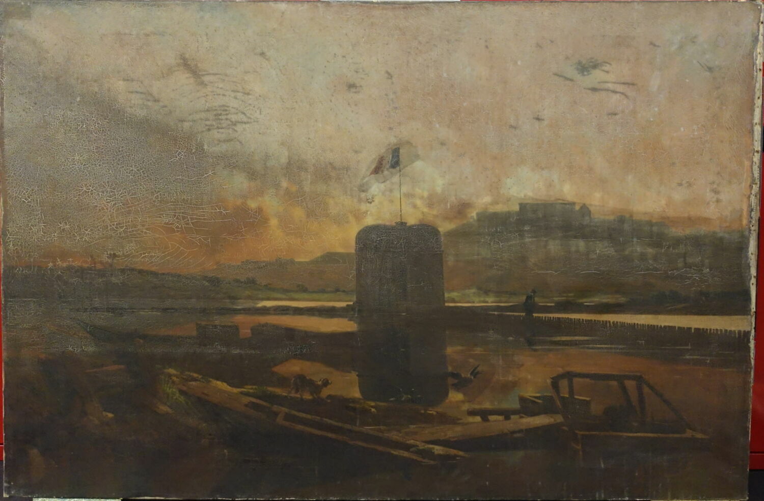Vue du barrage de Bezons, soleil couchant (Seine-et-Oise), Jeanron, Philippe-Auguste, XIXe siècle (1800 - 1900)