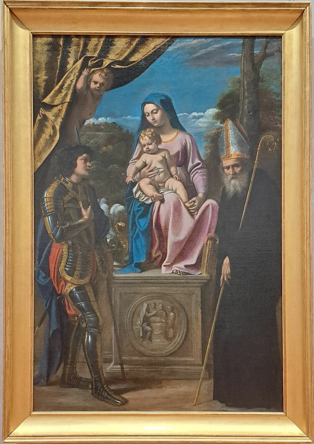 La Vierge et l'Enfant entre saint Benoît et saint Quentin, Badalocchio, Sisto, 1e quart du XVIIe siècle (vers 1618)
