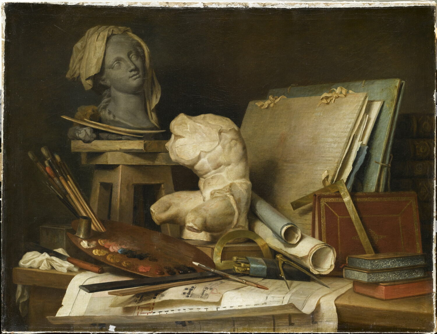 Les attributs de la peinture, de la sculpture et de l'architecture, Vallayer-Coster, Anne, 3e quart du XVIIIe siècle (1769)
