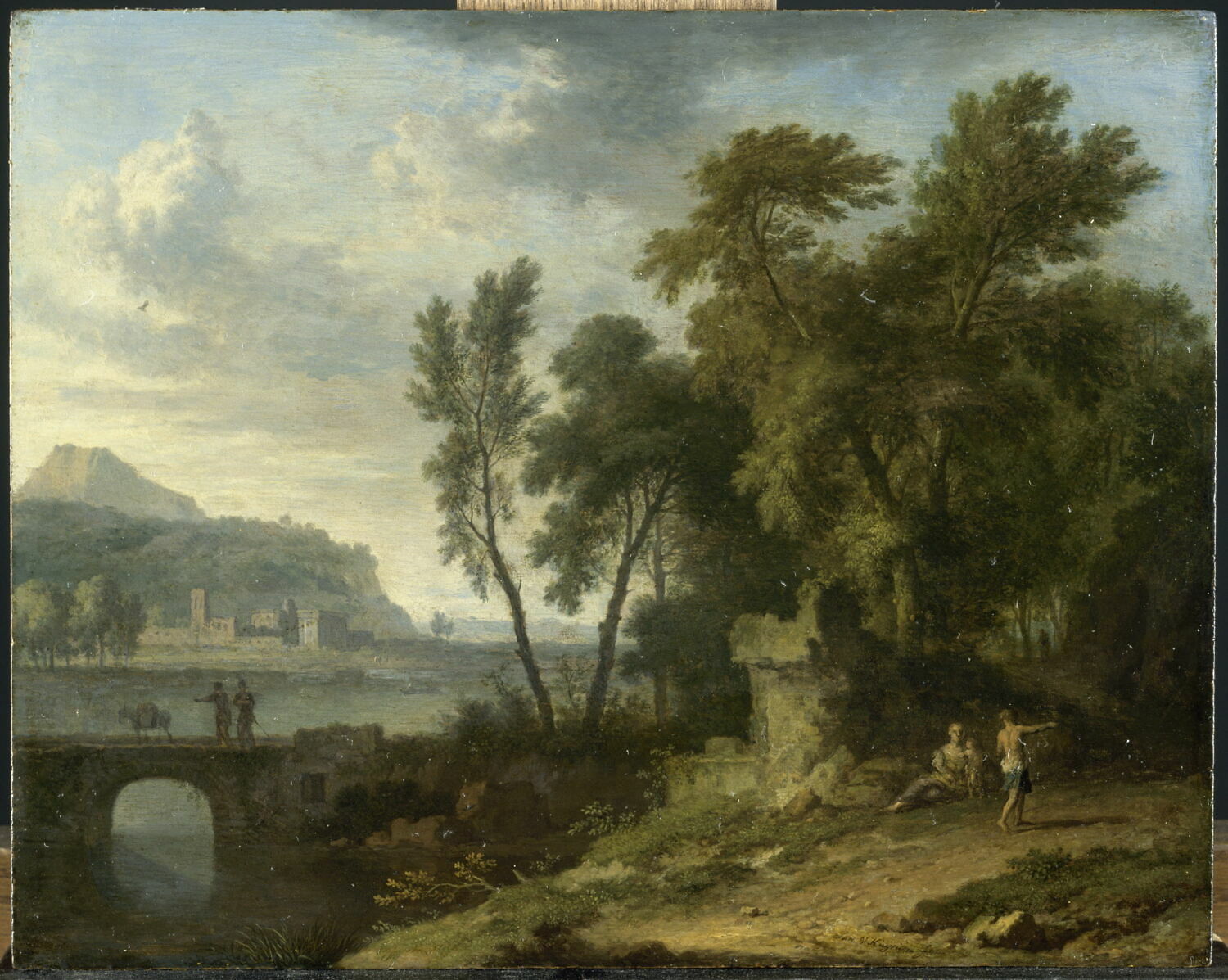 Paysage animé avec ruine et pont, Huysum, Jan van, 1e moitié du XVIIIe siècle (1700 - 1750)