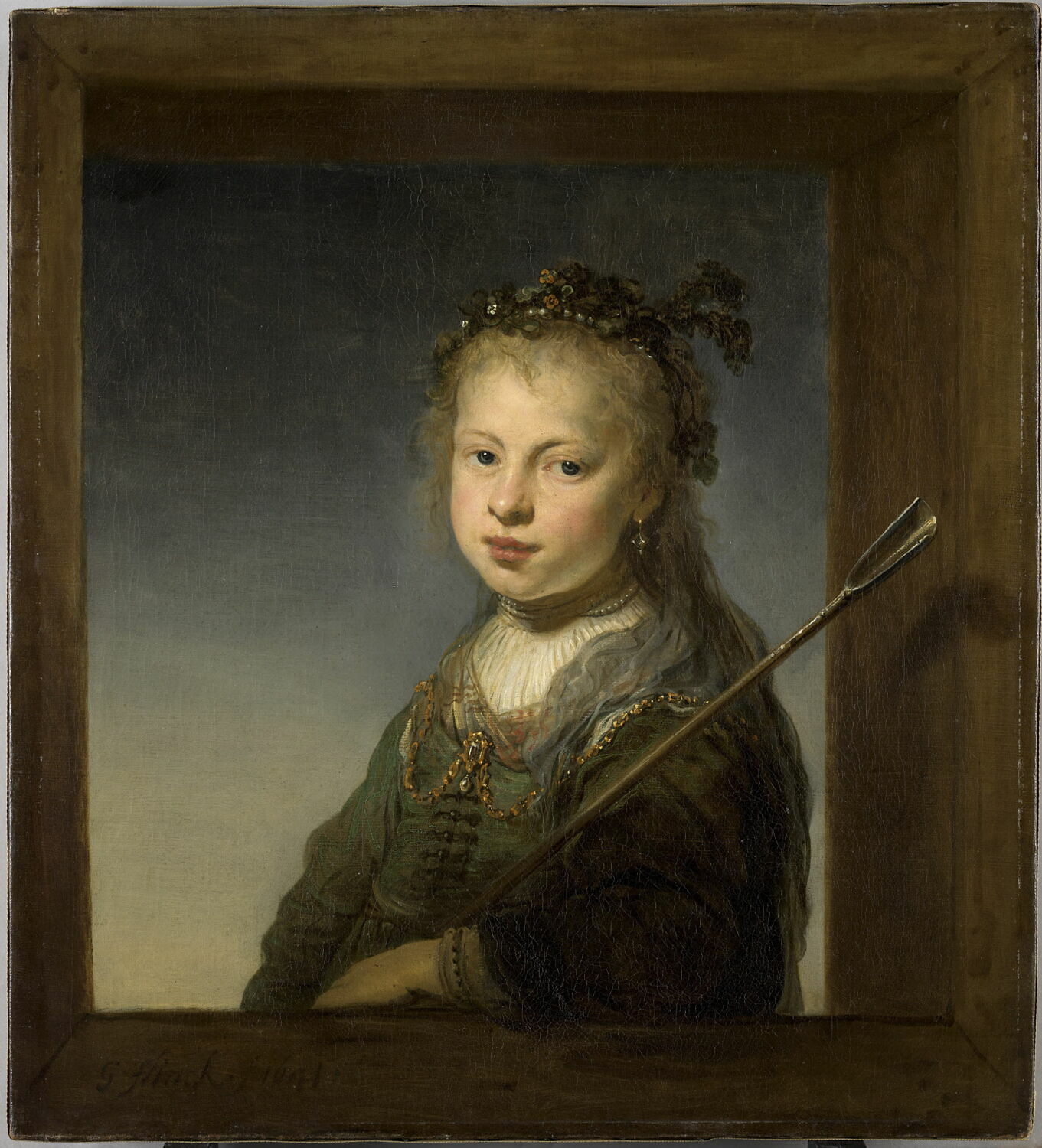 Petite fille en bergère, dans l'encadrement d'une baie, Flinck, Govert, 2e quart du XVIIe siècle (1641)