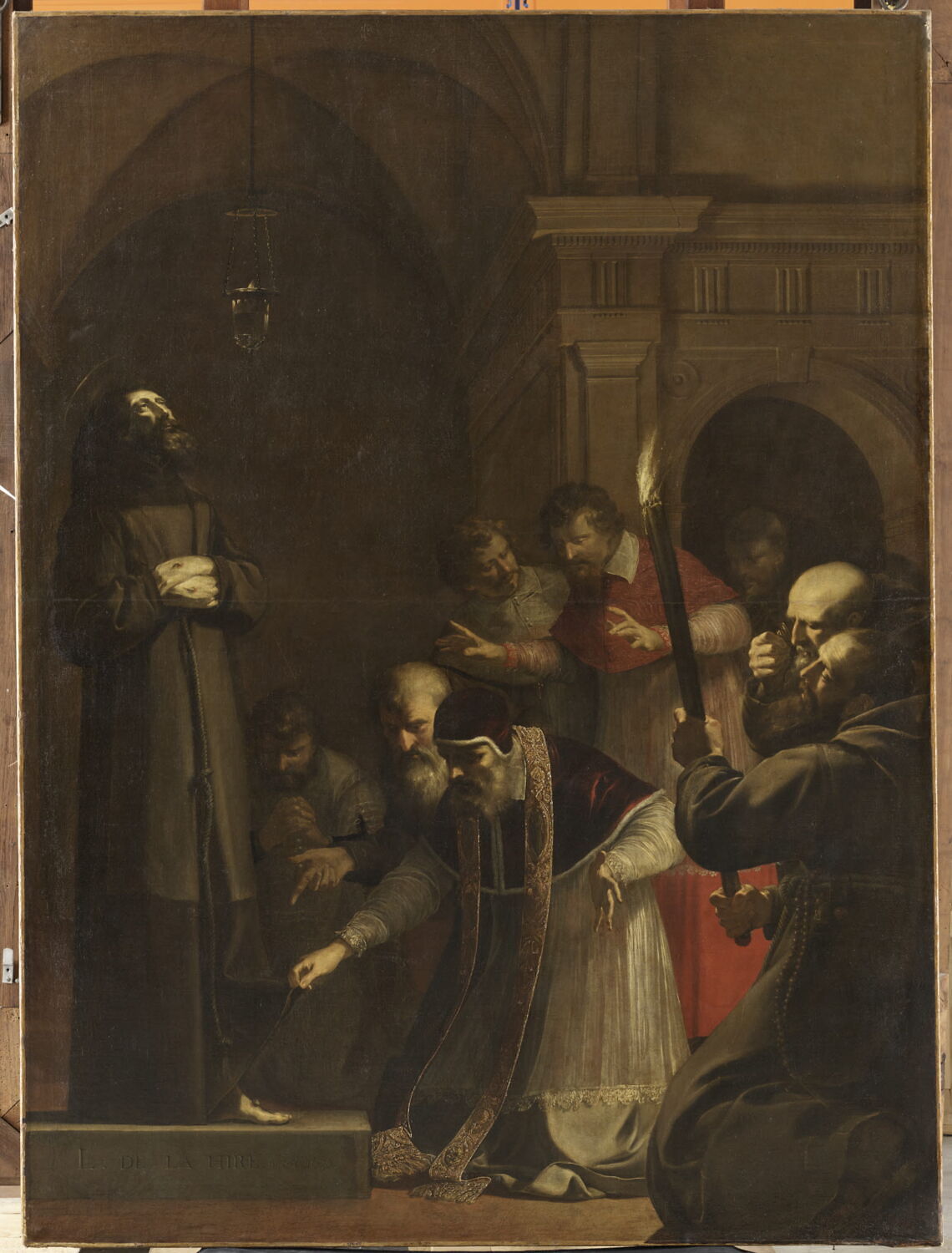 Le pape Nicolas V, en 1449, se fait ouvrir le caveau de saint François d'Assise, La Hyre, Laurent de, 2e quart du XVIIe siècle (1630)
